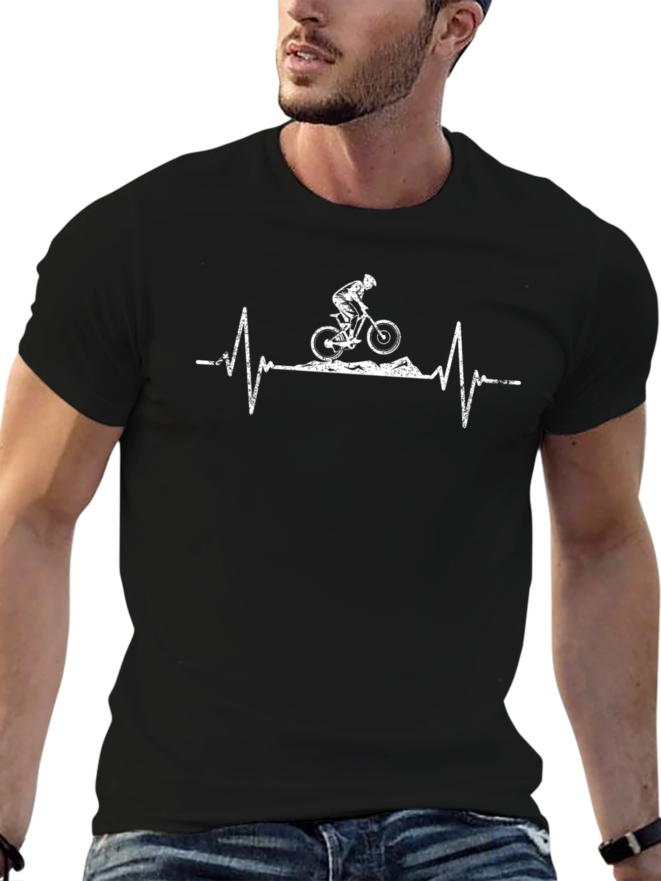 Mountain Bike Heartbeat T-Shirt - Black Graphic Tee
