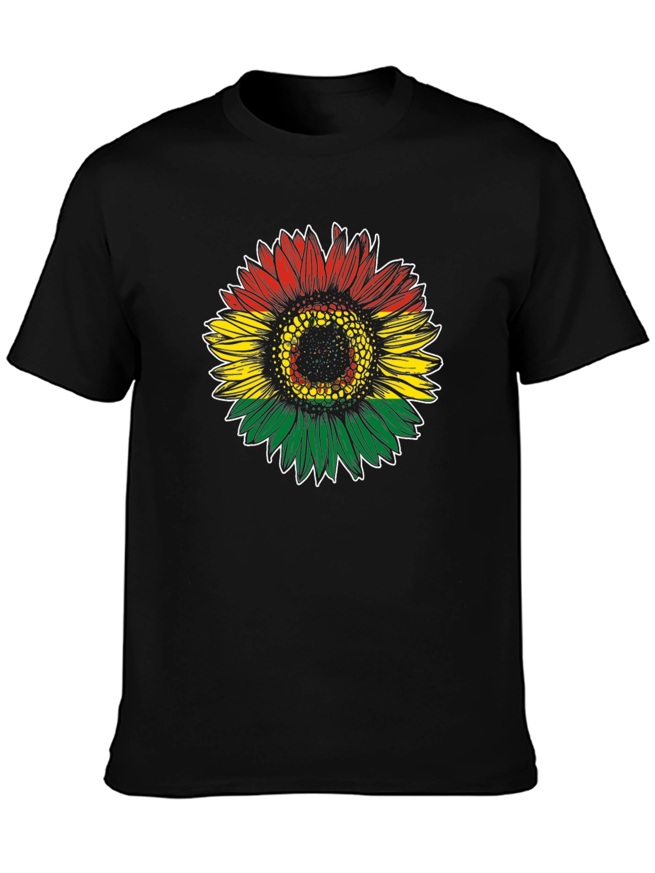 Rasta Sunflower Graphic Tee - Black Cotton T-Shirt