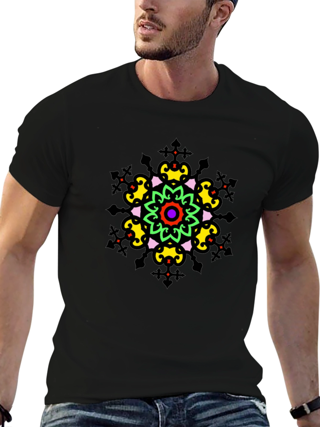 Vibrant Mandala Graphic Tee - Stylish Unisex Black T-Shirt