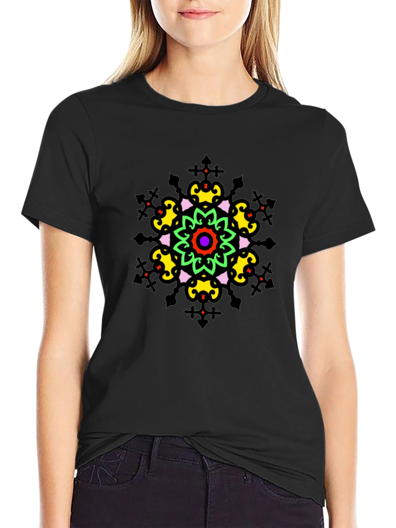 Vibrant Mandala Graphic Tee - Stylish Unisex Black T-Shirt