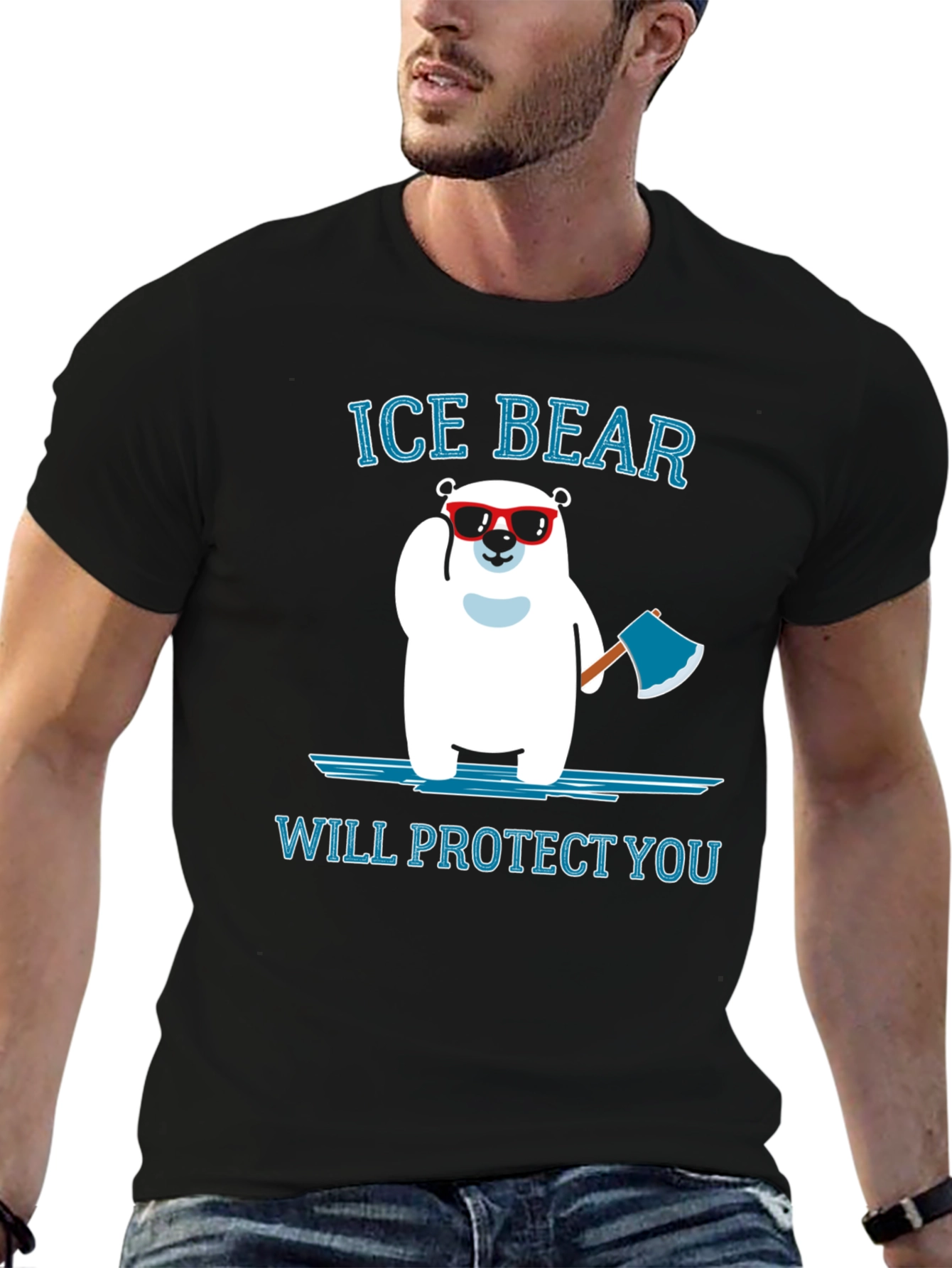 Ice Bear Will Protect You Black T-Shirt