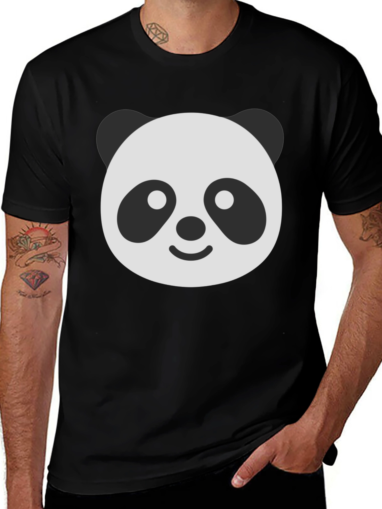 Panda Face Graphic T-Shirt - Black Classic Fit