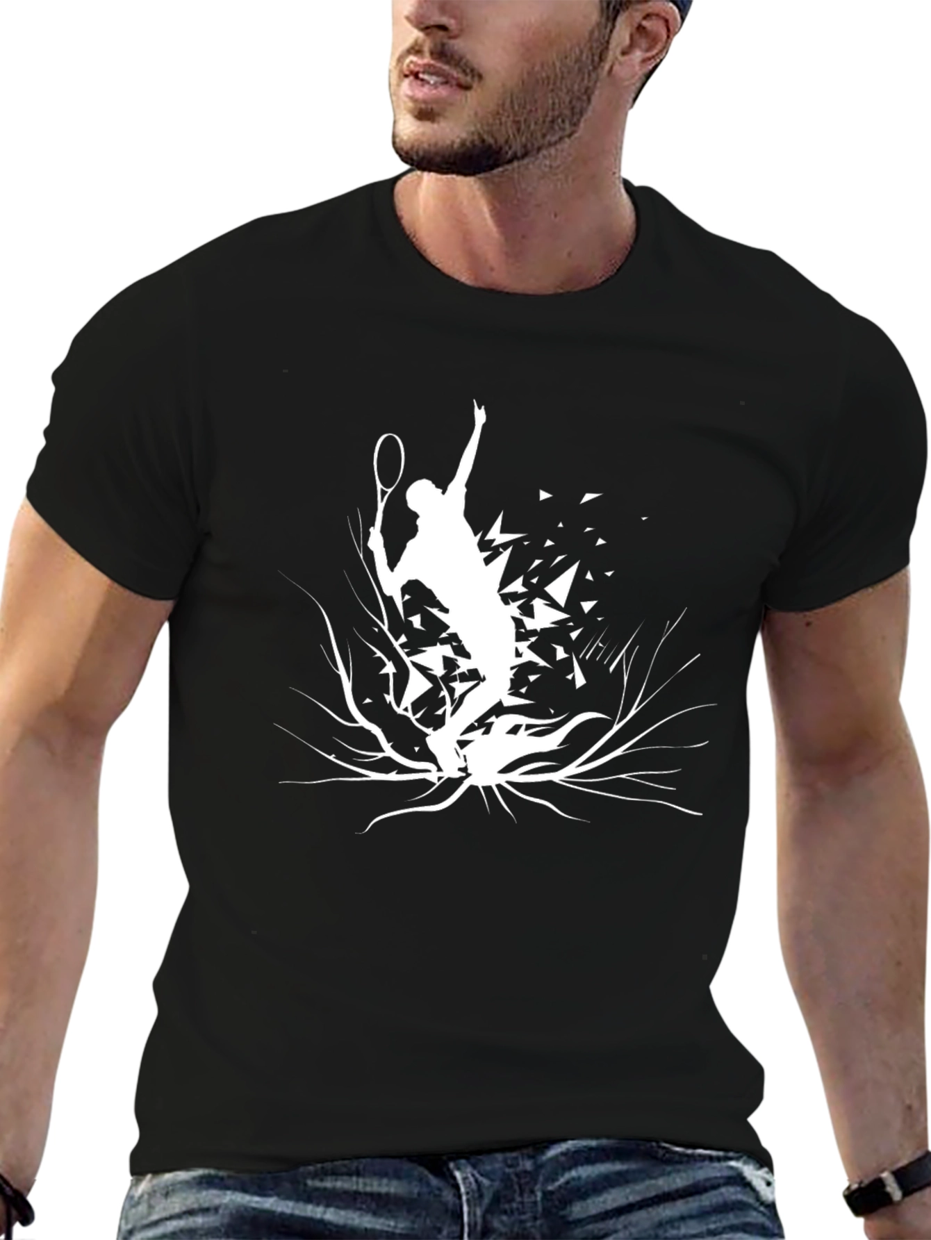 Tennis Player Graphic T-Shirt - Black Cotton Tee