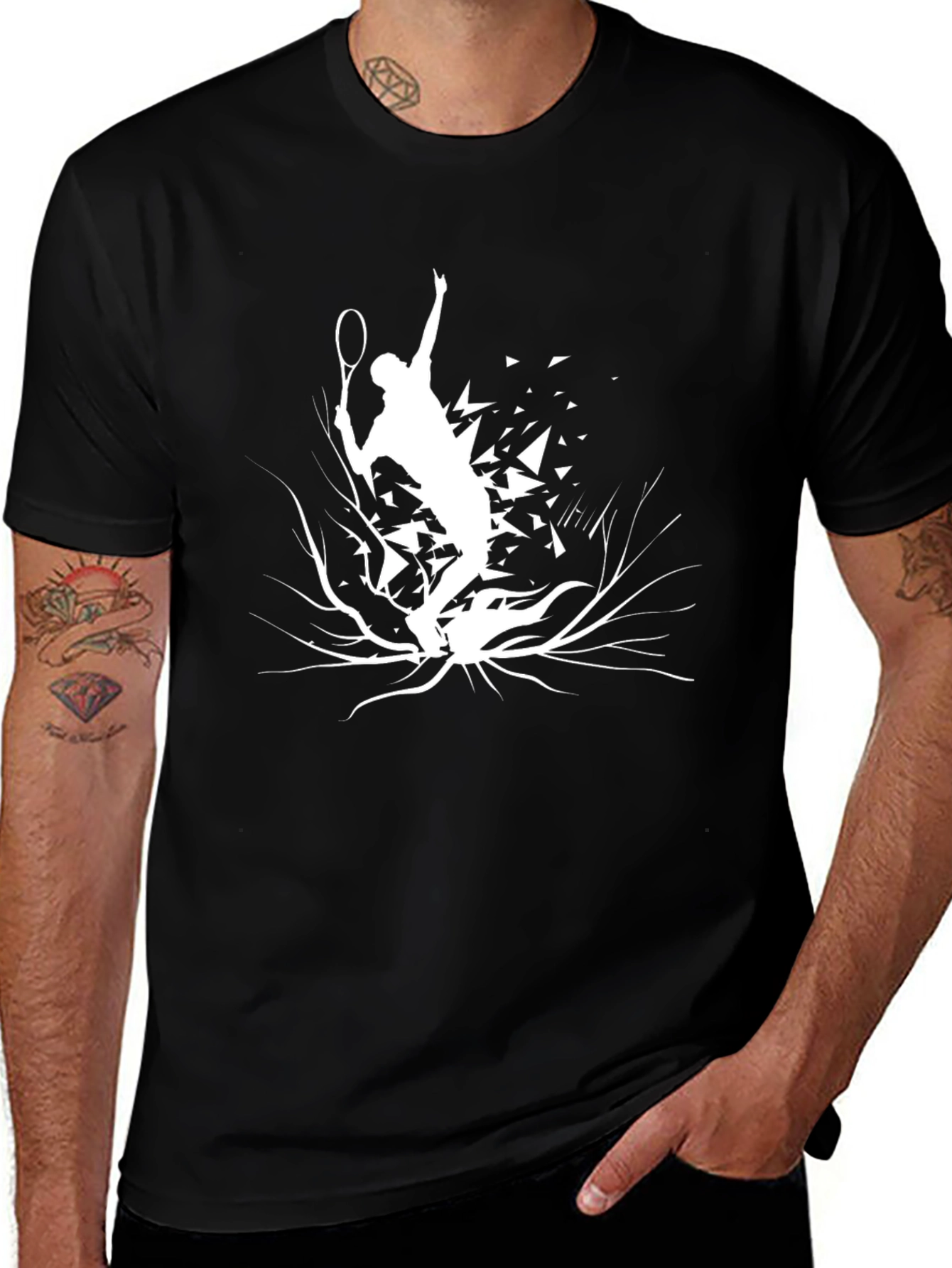 Tennis Player Graphic T-Shirt - Black Cotton Tee