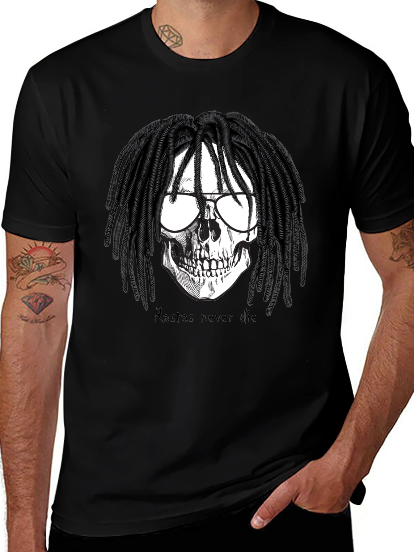 Rasta Skull Graphic Tee - Never Die T-Shirt