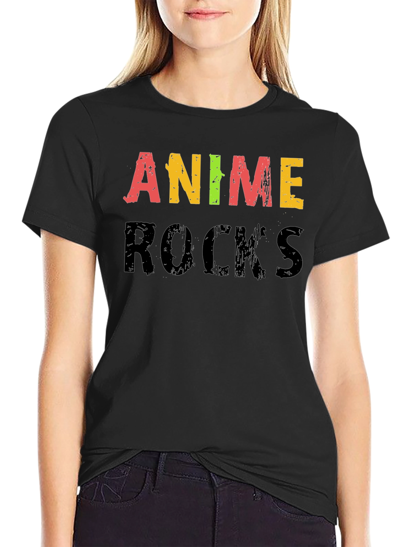 Anime Rocks Graphic Black T-Shirt