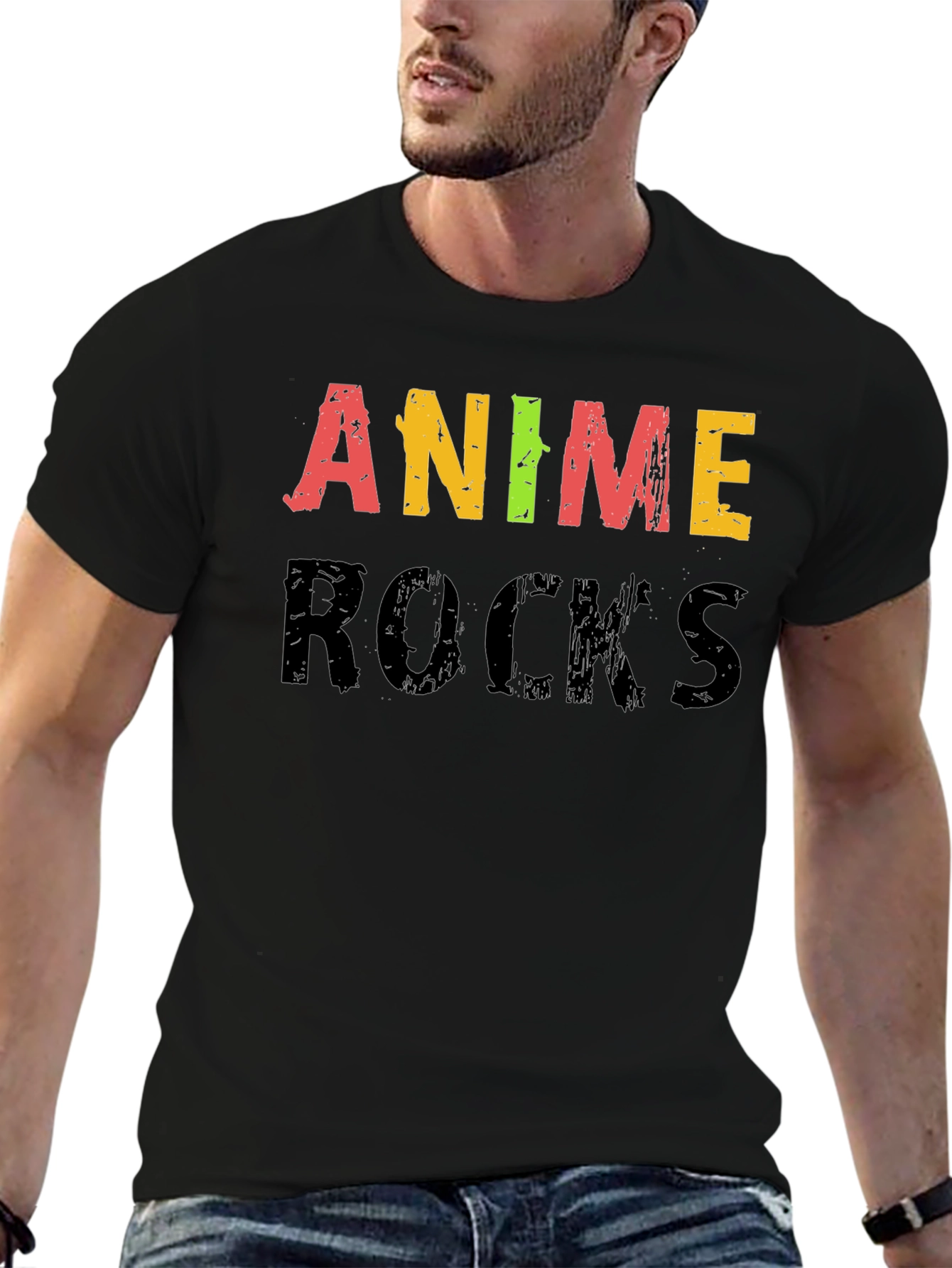 Anime Rocks Graphic Black T-Shirt