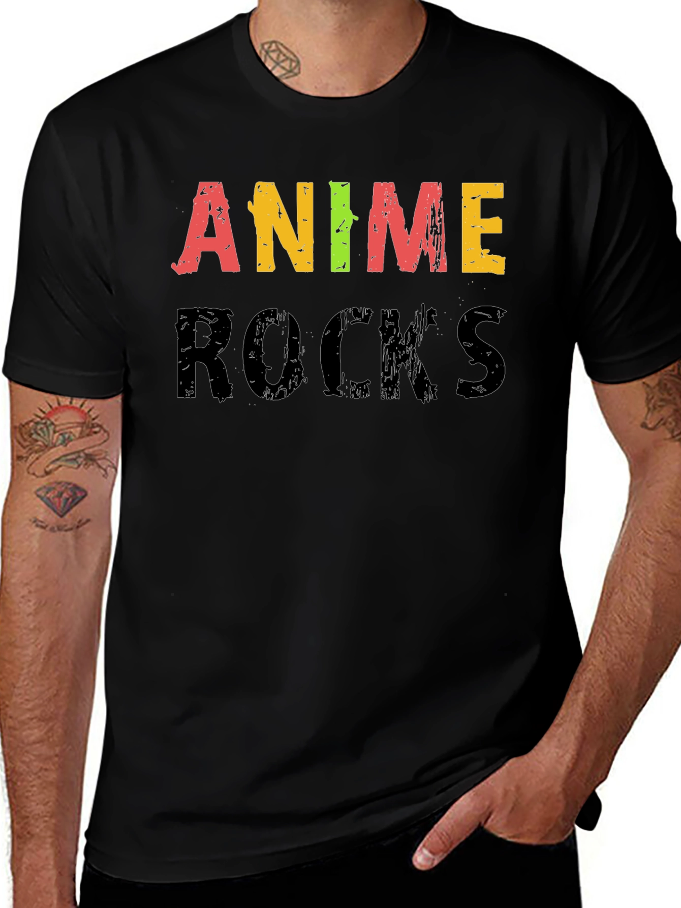 Anime Rocks Graphic Black T-Shirt