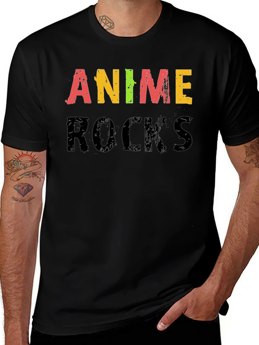 Anime Rocks Graphic Black T-Shirt