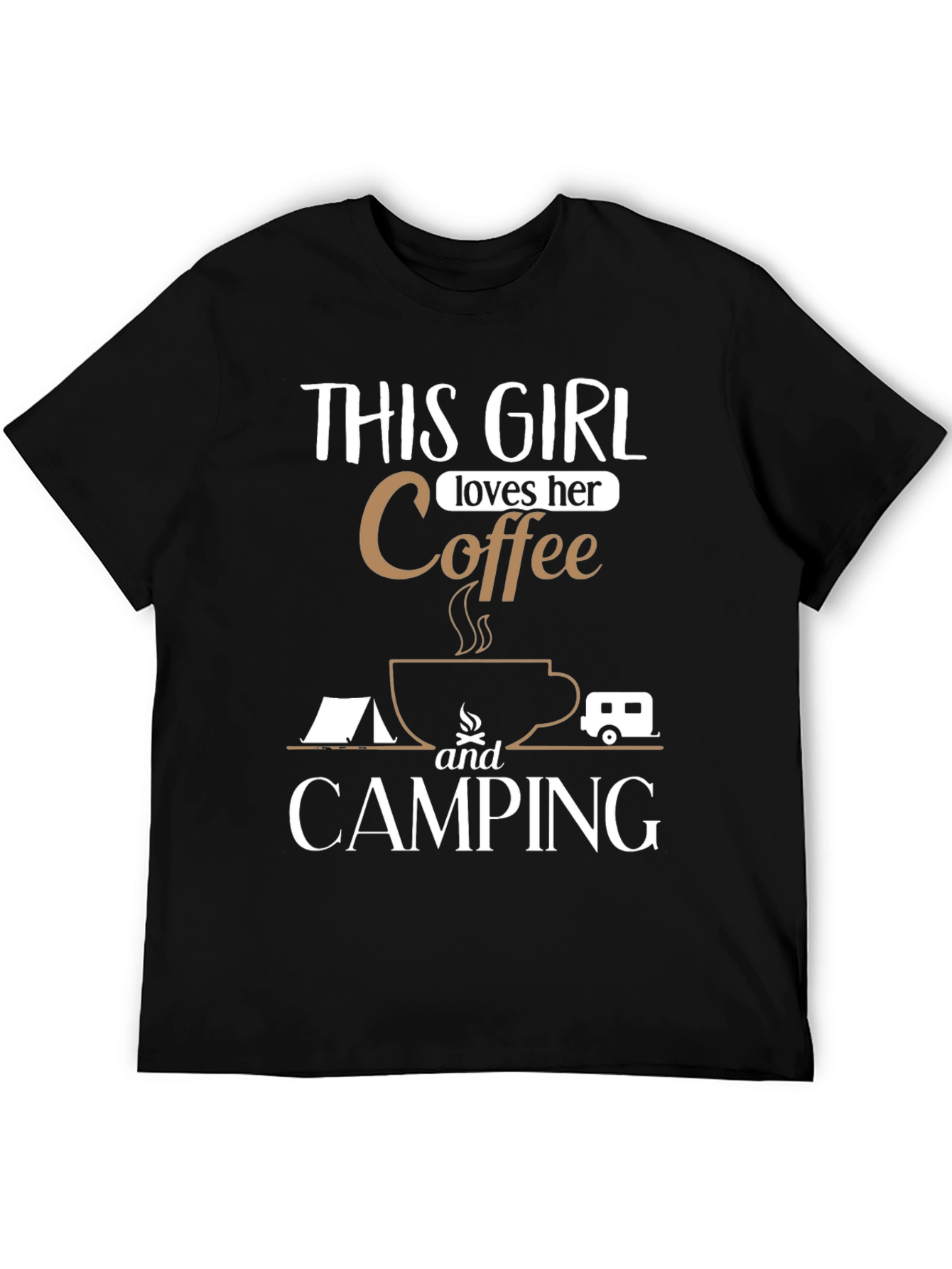 This Girl Loves Coffee and Camping Graphic T-Shirt
