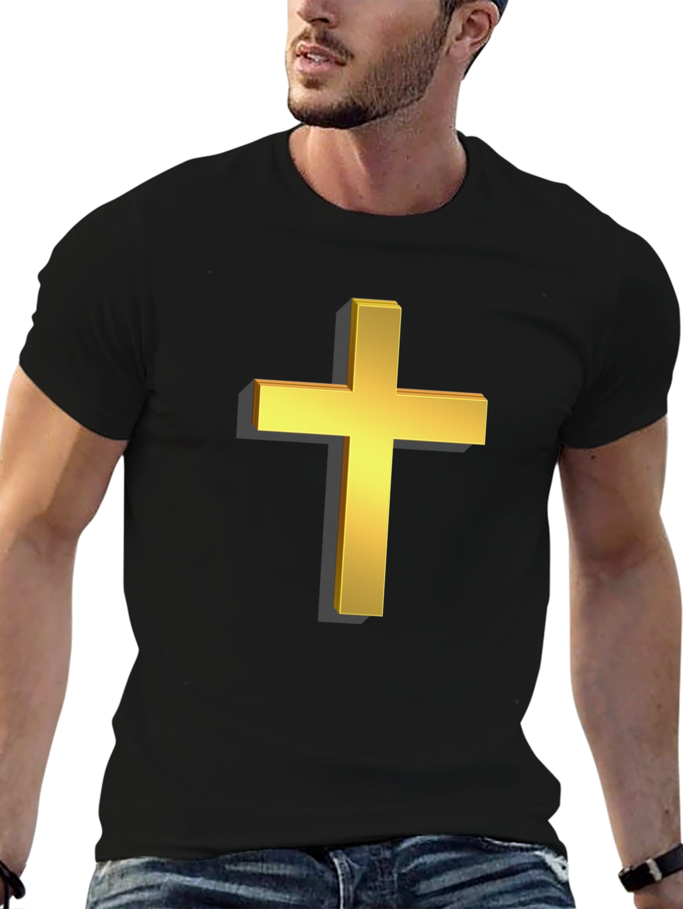 Gold Cross Graphic Black T-Shirt