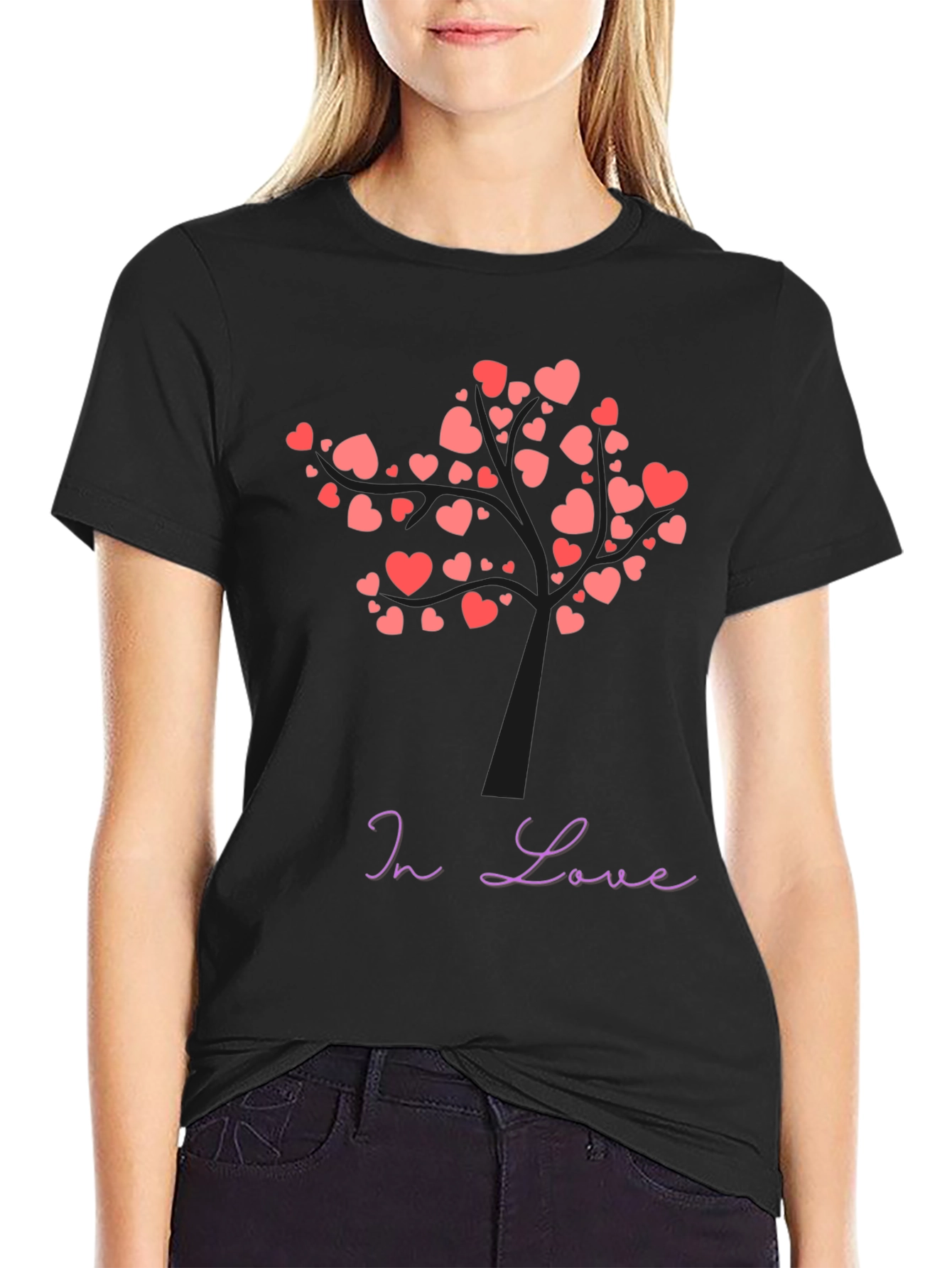 In Love Heart Tree Black T-Shirt