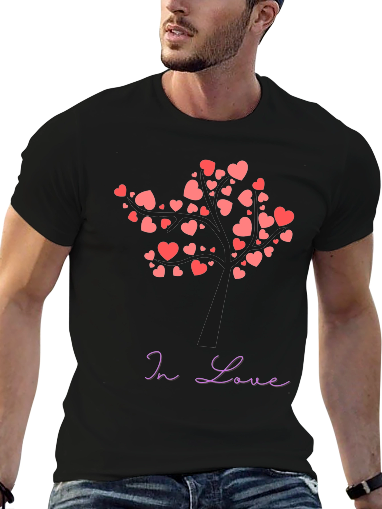 In Love Heart Tree Black T-Shirt