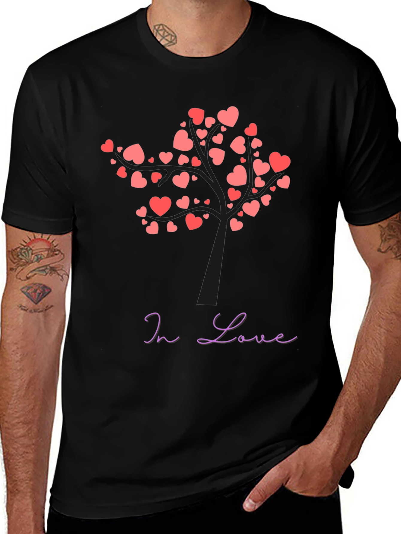 In Love Heart Tree Black T-Shirt