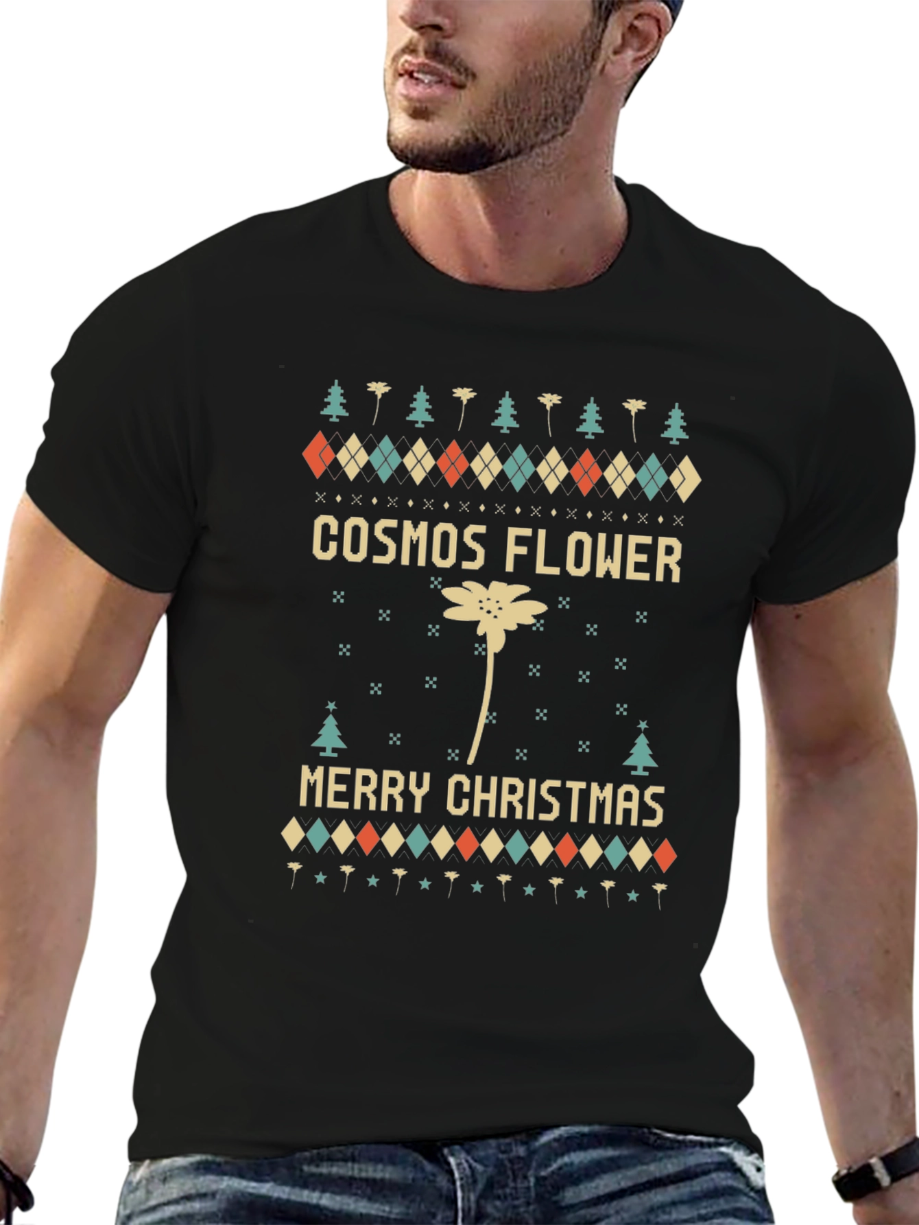 Cosmos Flower Merry Christmas Graphic Tee