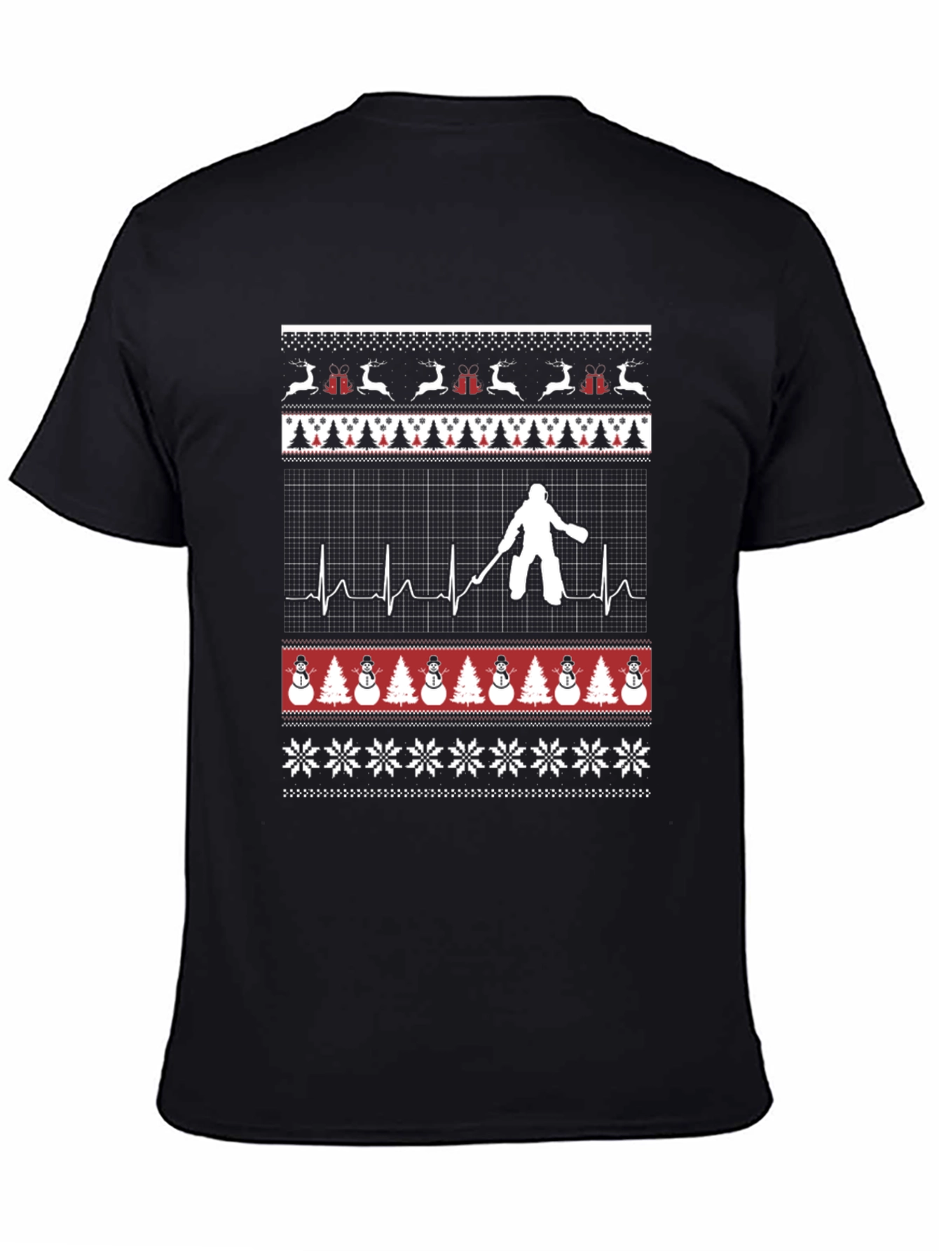 Ugly Christmas Hockey Goalie ECG Holiday T-Shirt