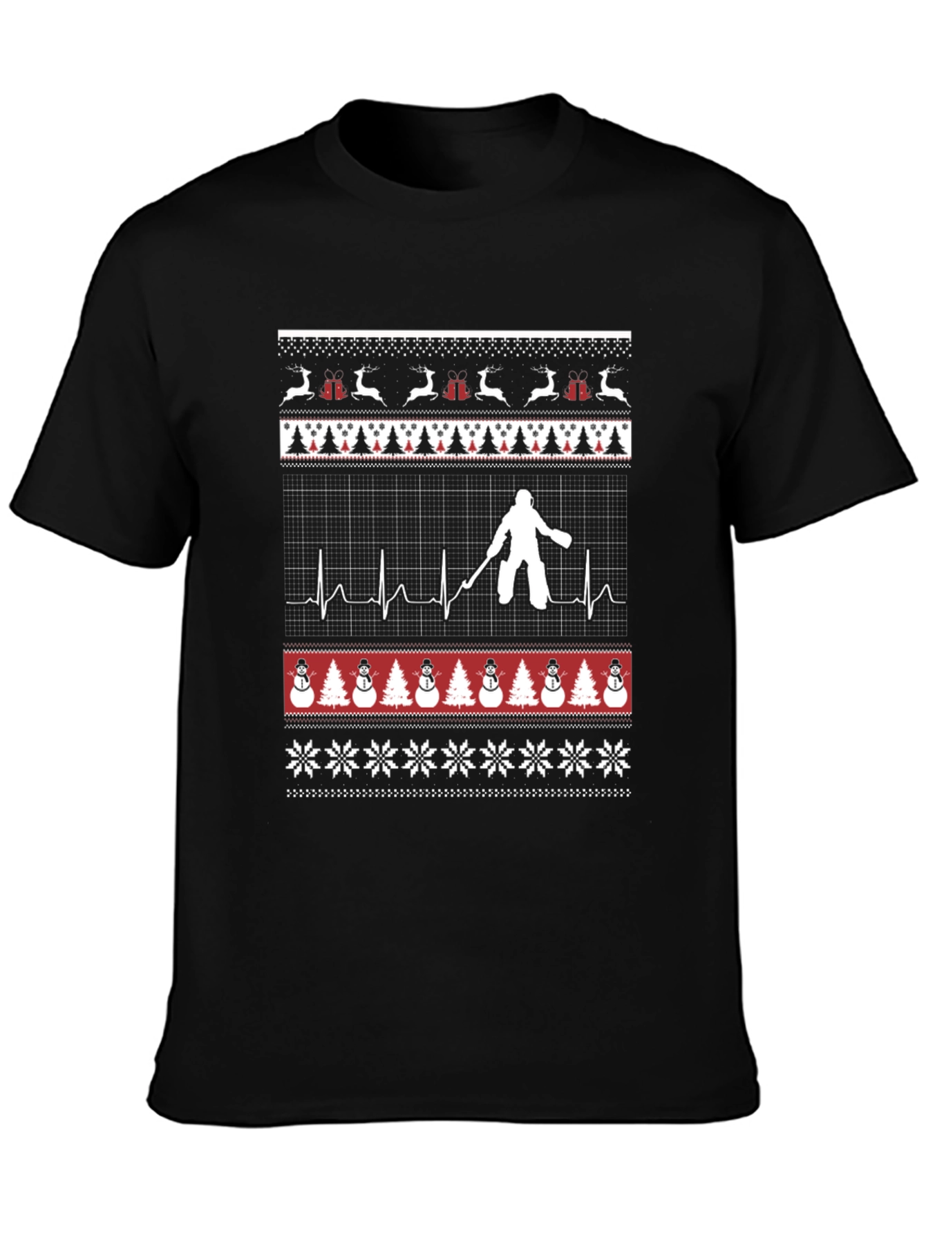 Ugly Christmas Hockey Goalie ECG Holiday T-Shirt