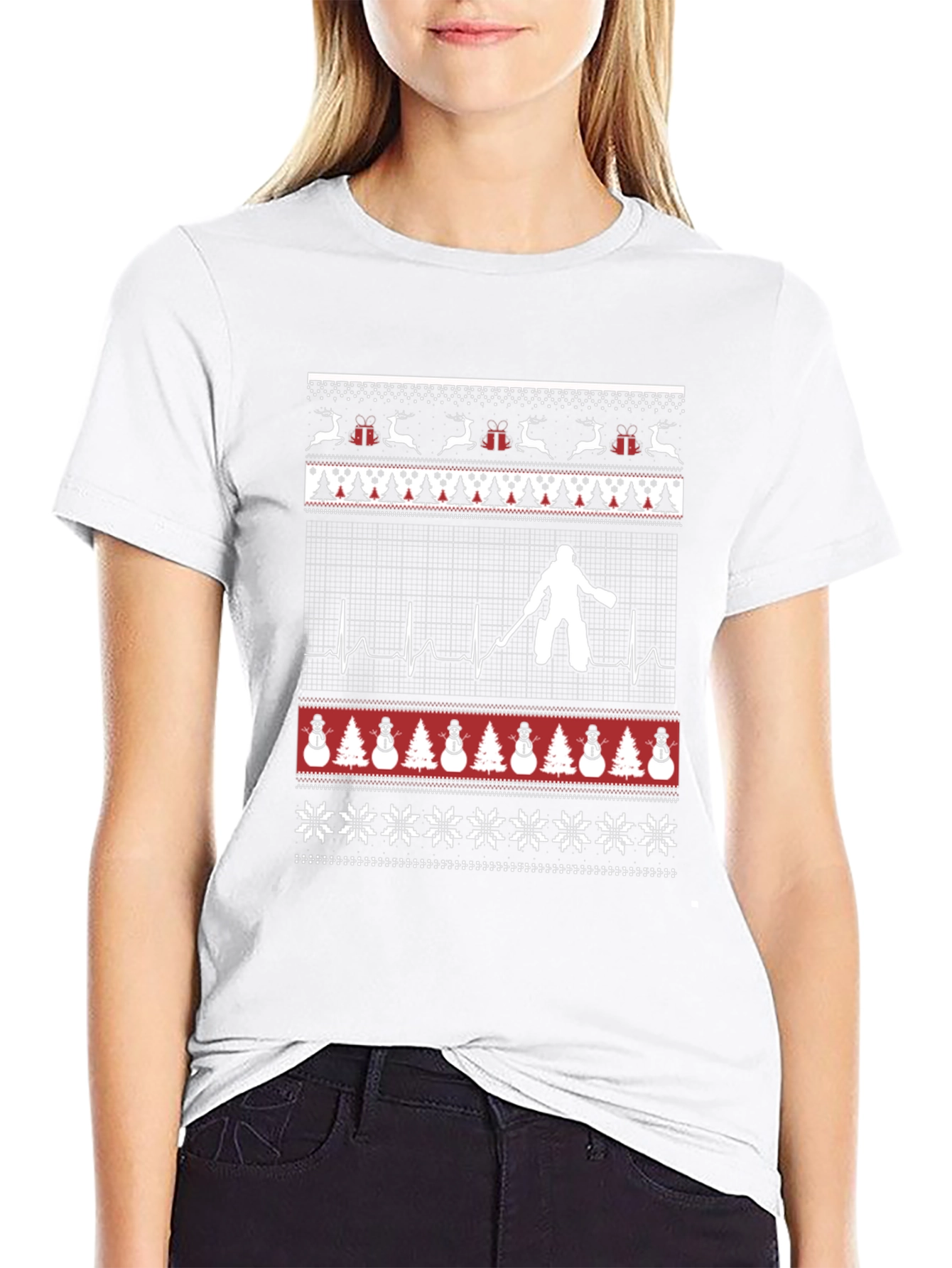 Ugly Christmas Hockey Goalie ECG Holiday T-Shirt
