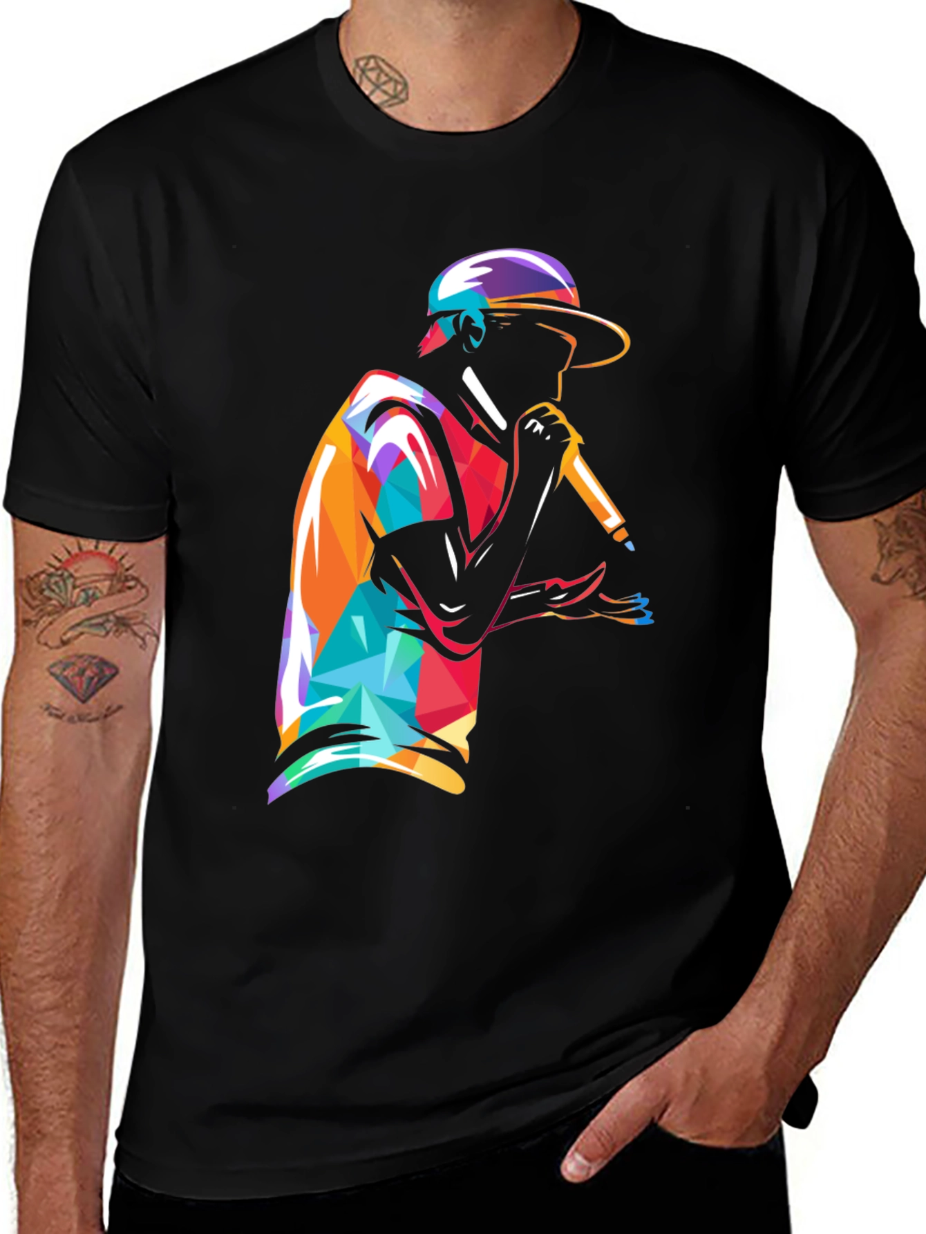 Geometric Rapper Graphic Tee - Cool Streetwear Style