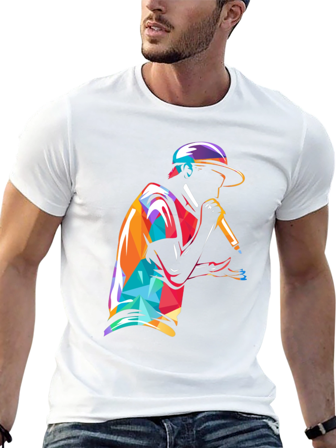 Geometric Rapper Graphic Tee - Cool Streetwear Style