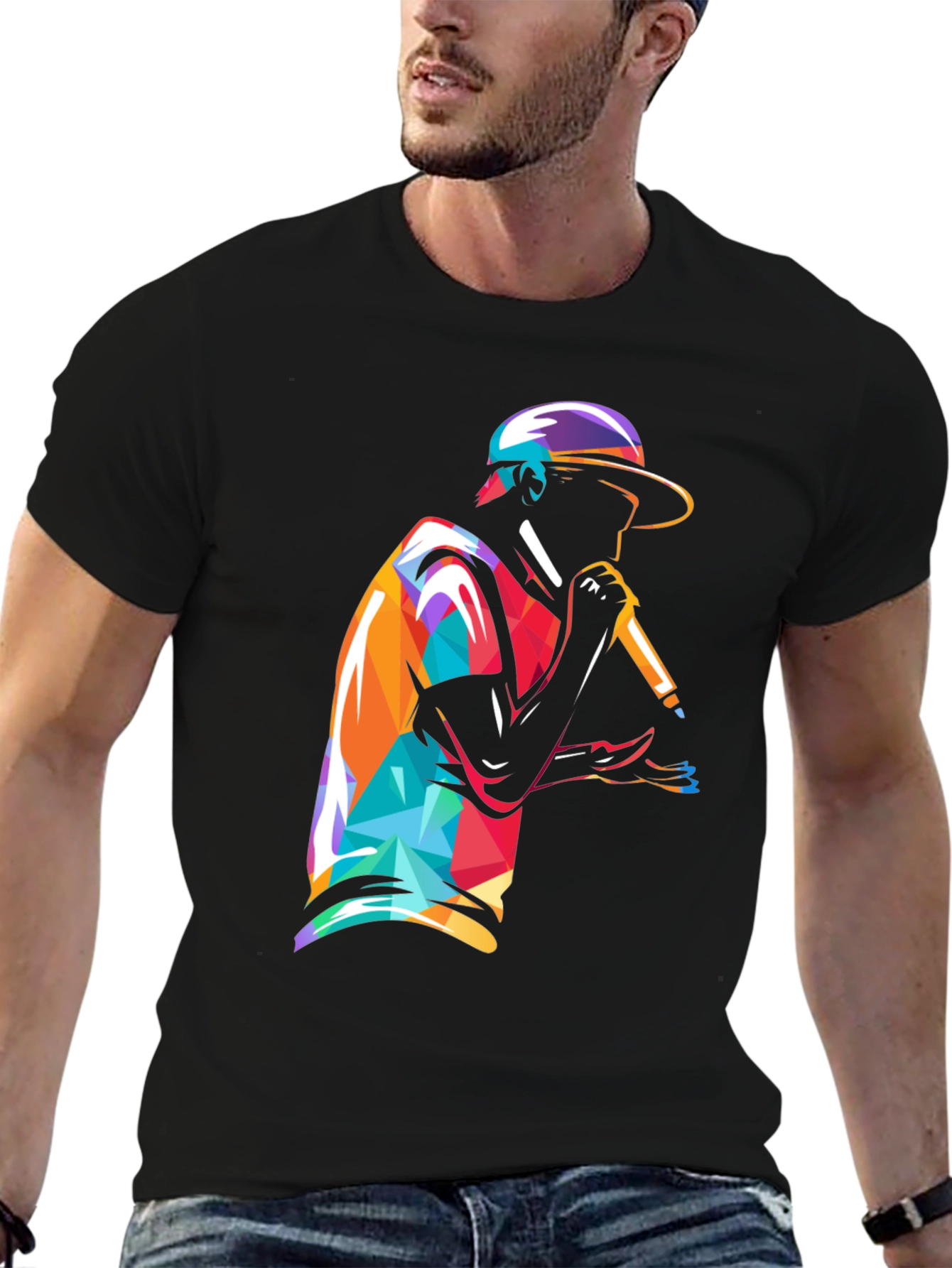 Geometric Rapper Graphic Tee - Cool Streetwear Style