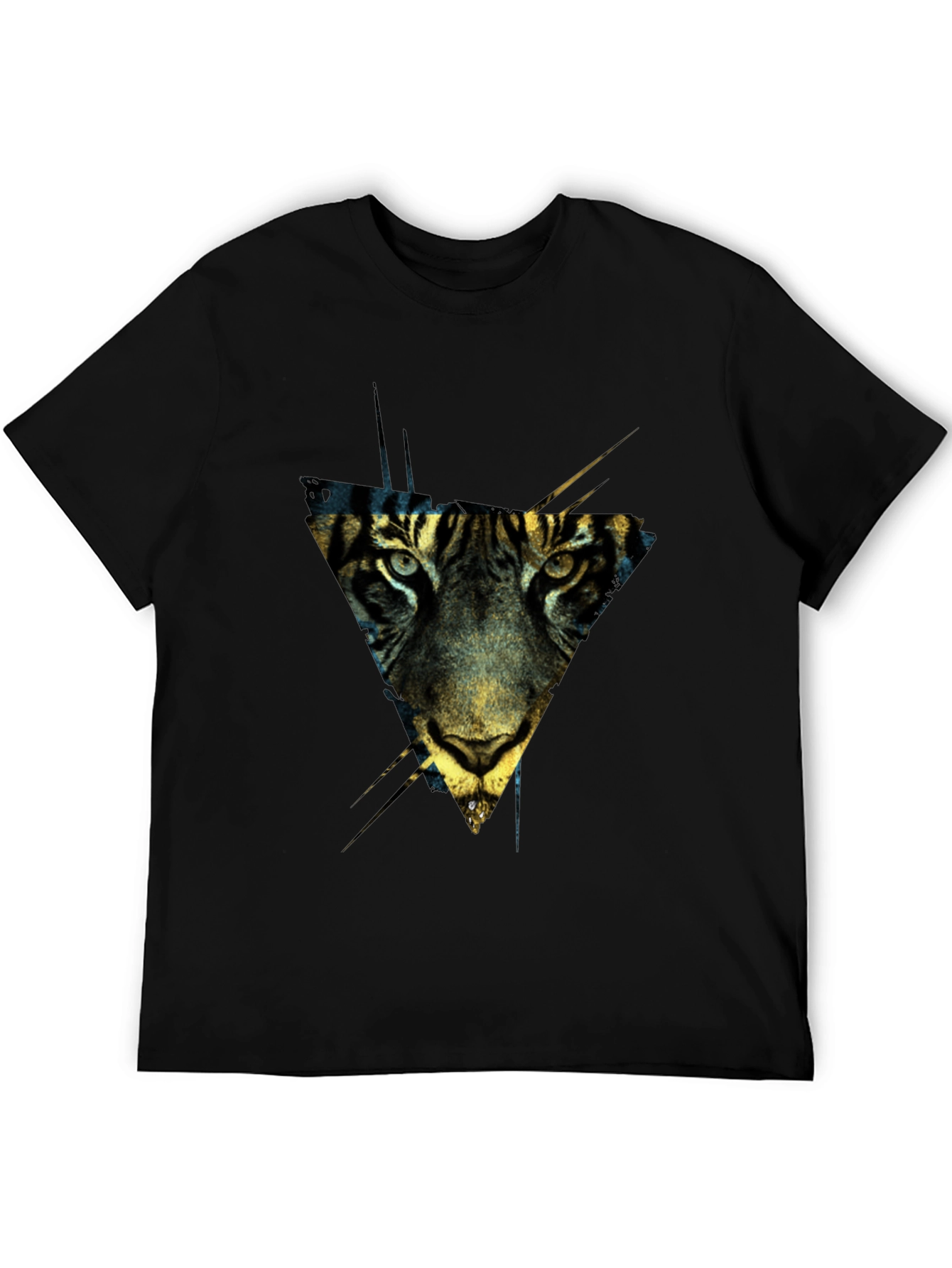 Geometric Tiger Print Black T-Shirt