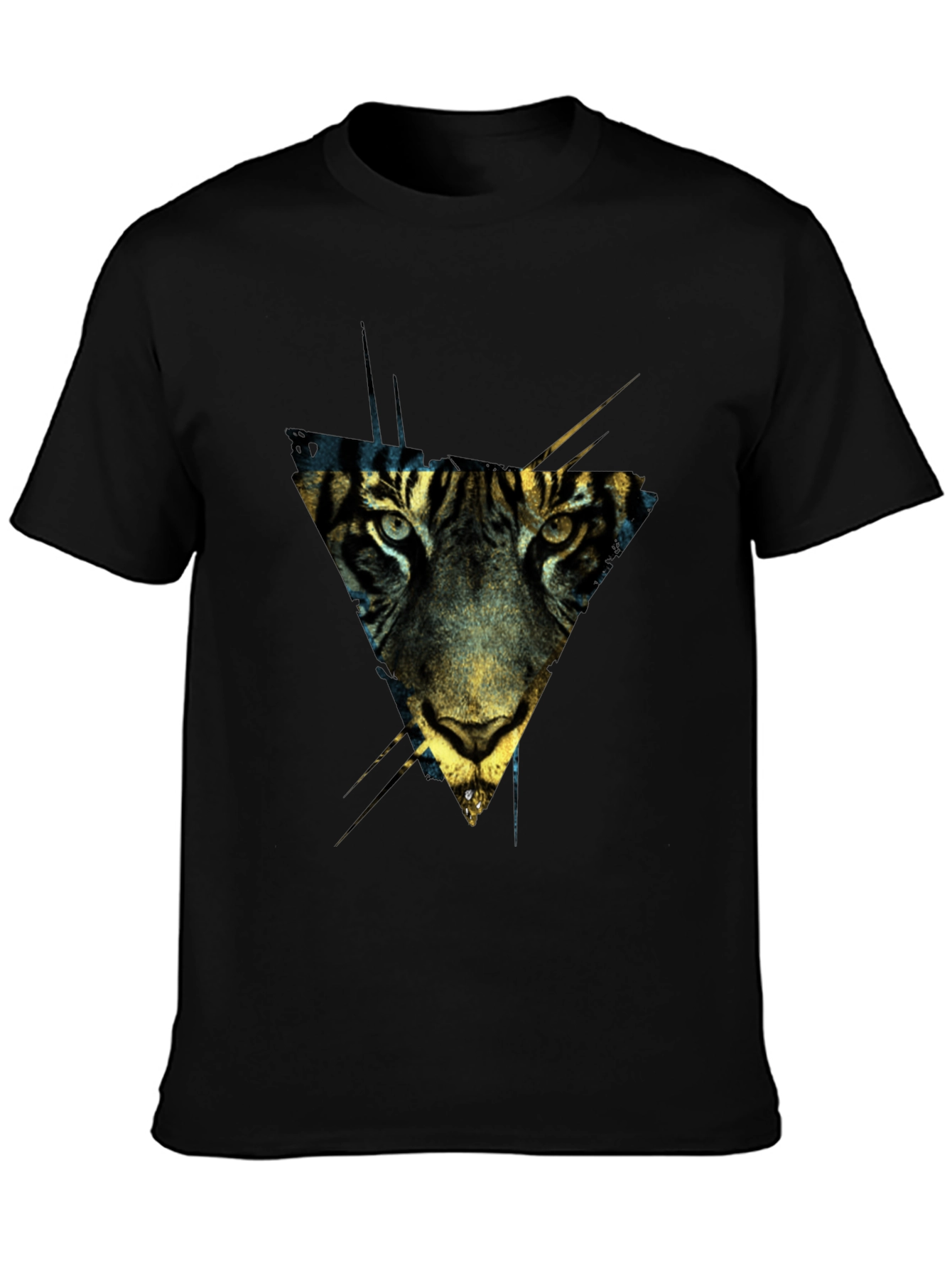 Geometric Tiger Print Black T-Shirt