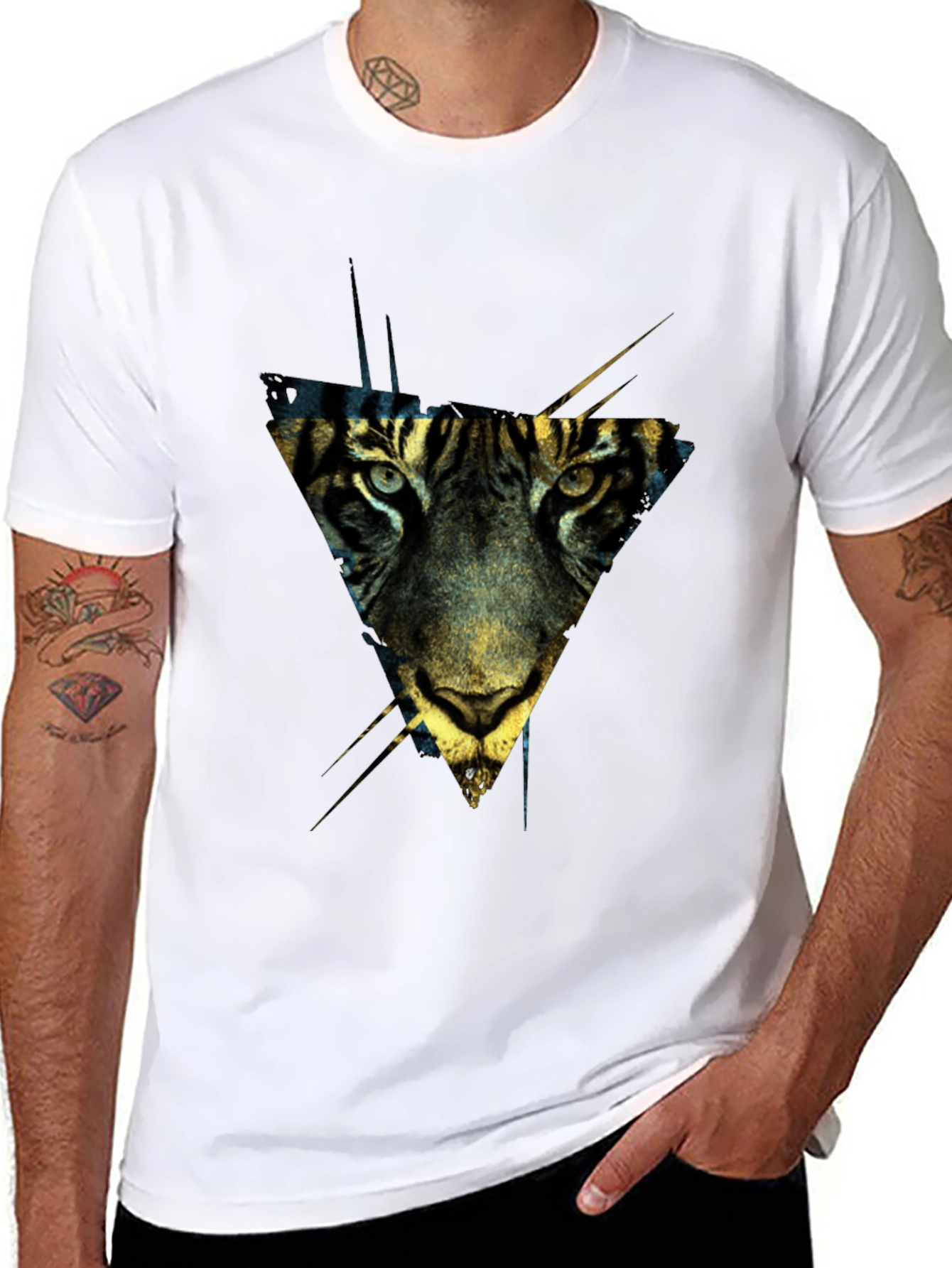 Geometric Tiger Print Black T-Shirt