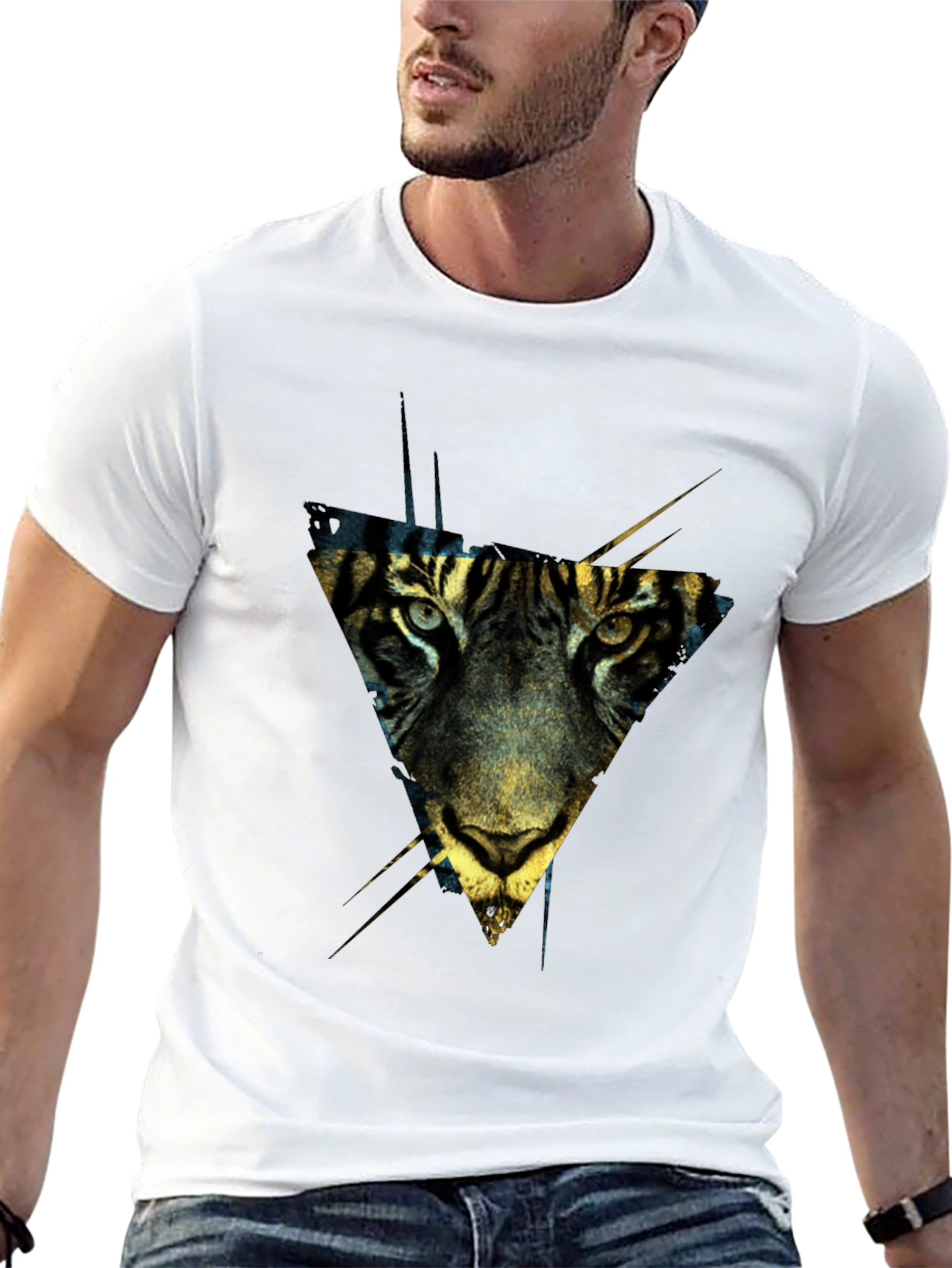 Geometric Tiger Print Black T-Shirt