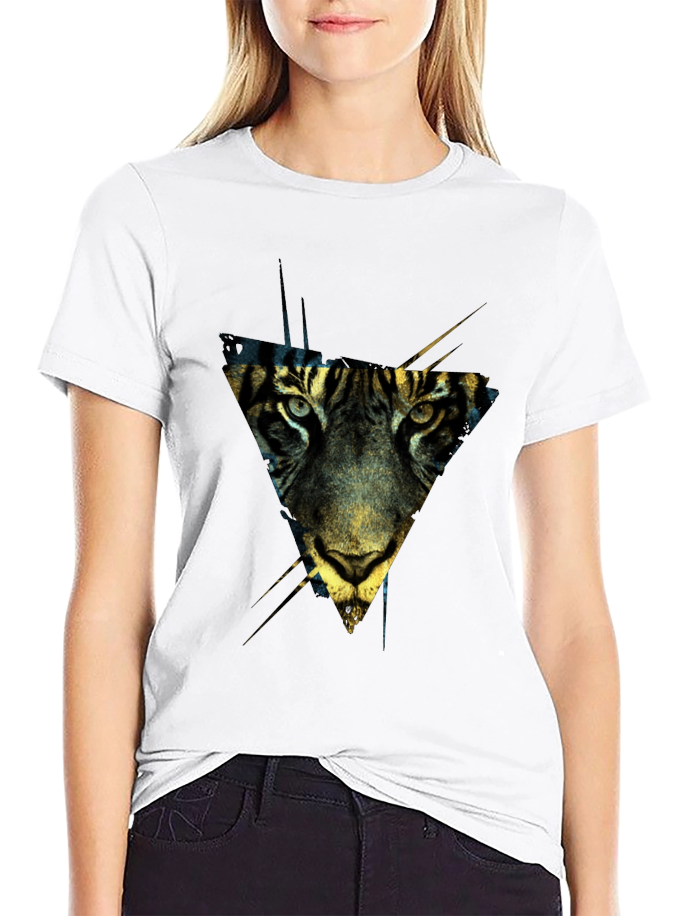 Geometric Tiger Print Black T-Shirt