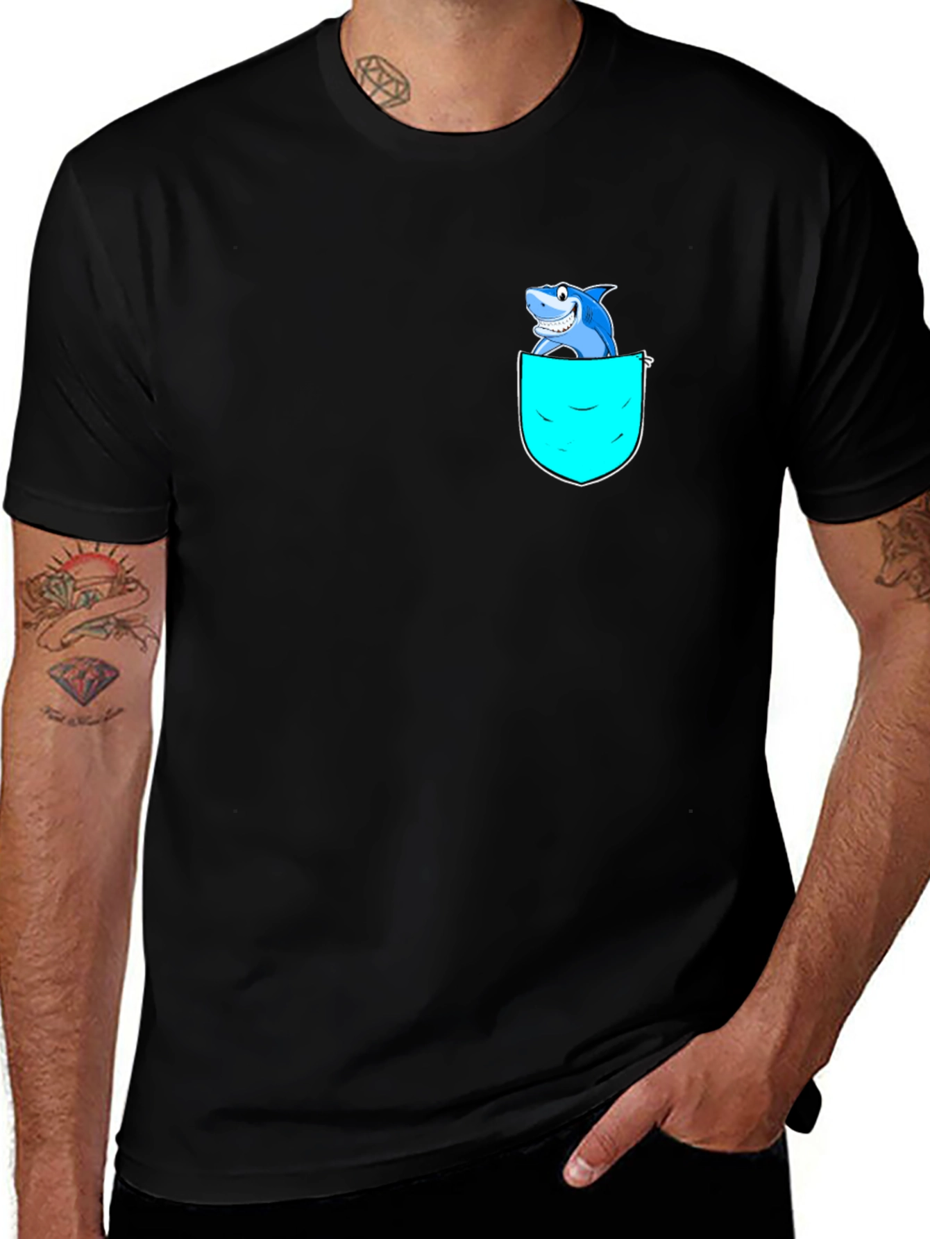 Shark Pocket Graphic T-Shirt - Black Cotton Blend