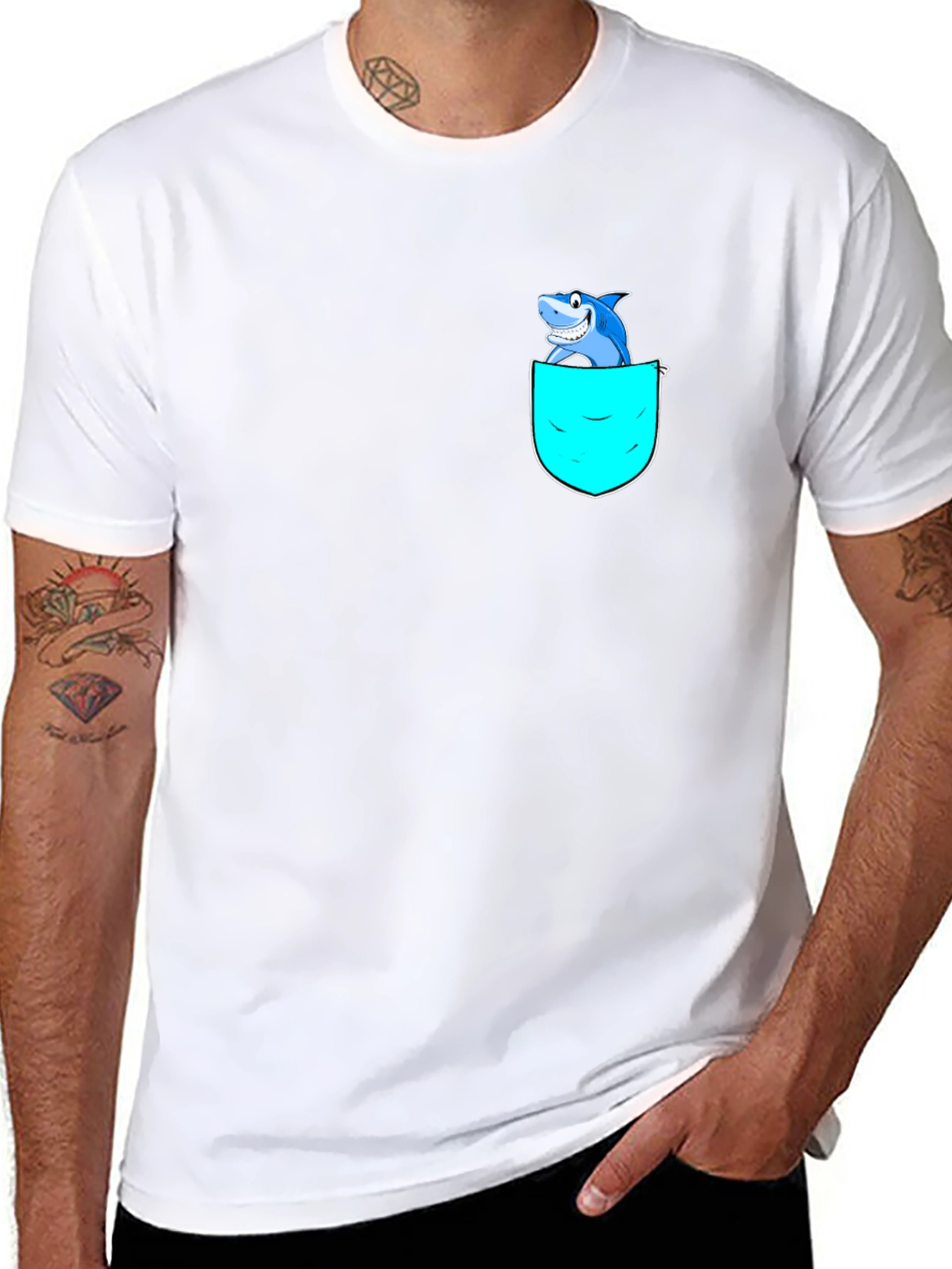 Shark Pocket Graphic T-Shirt - Black Cotton Blend