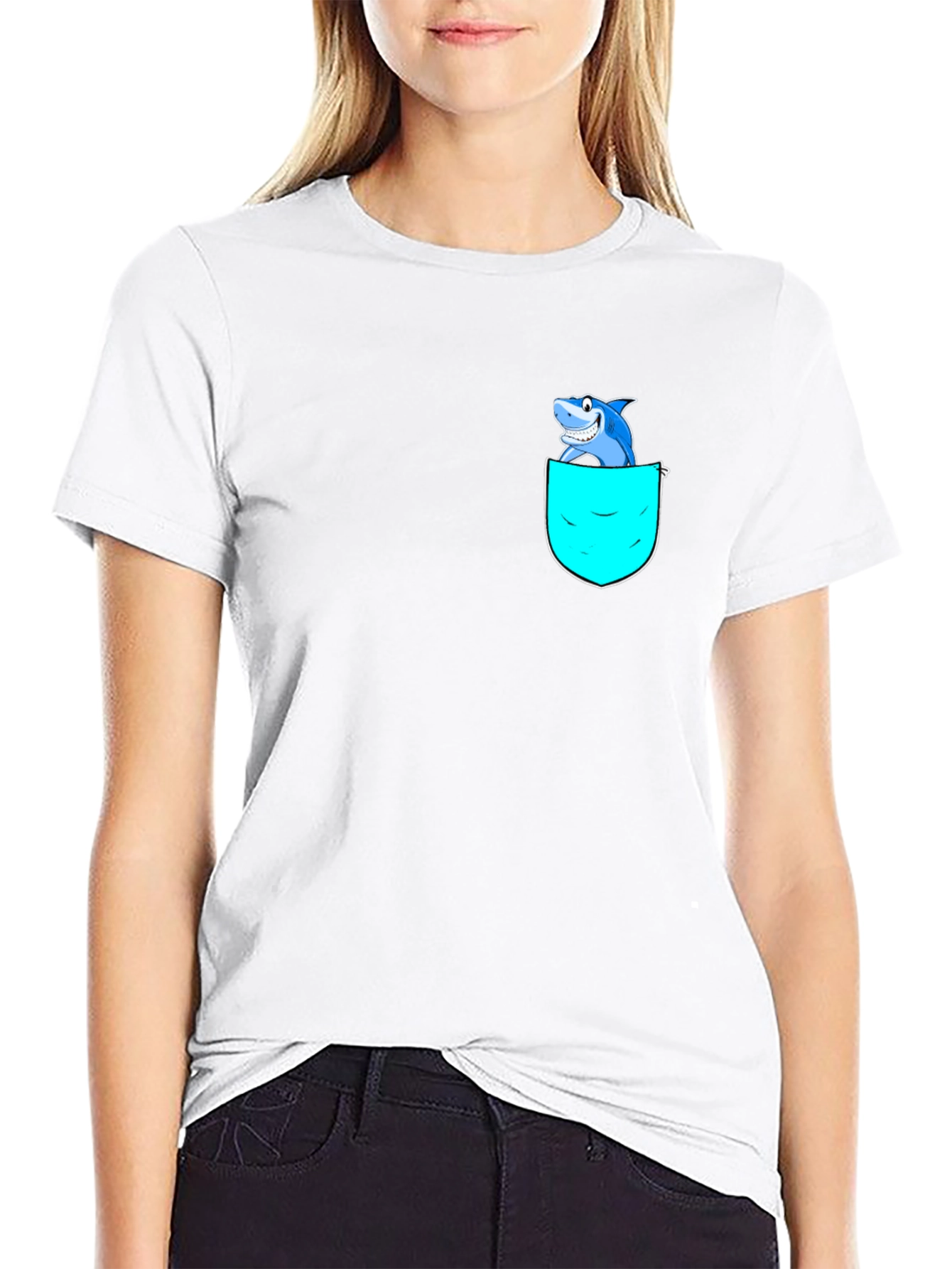 Shark Pocket Graphic T-Shirt - Black Cotton Blend