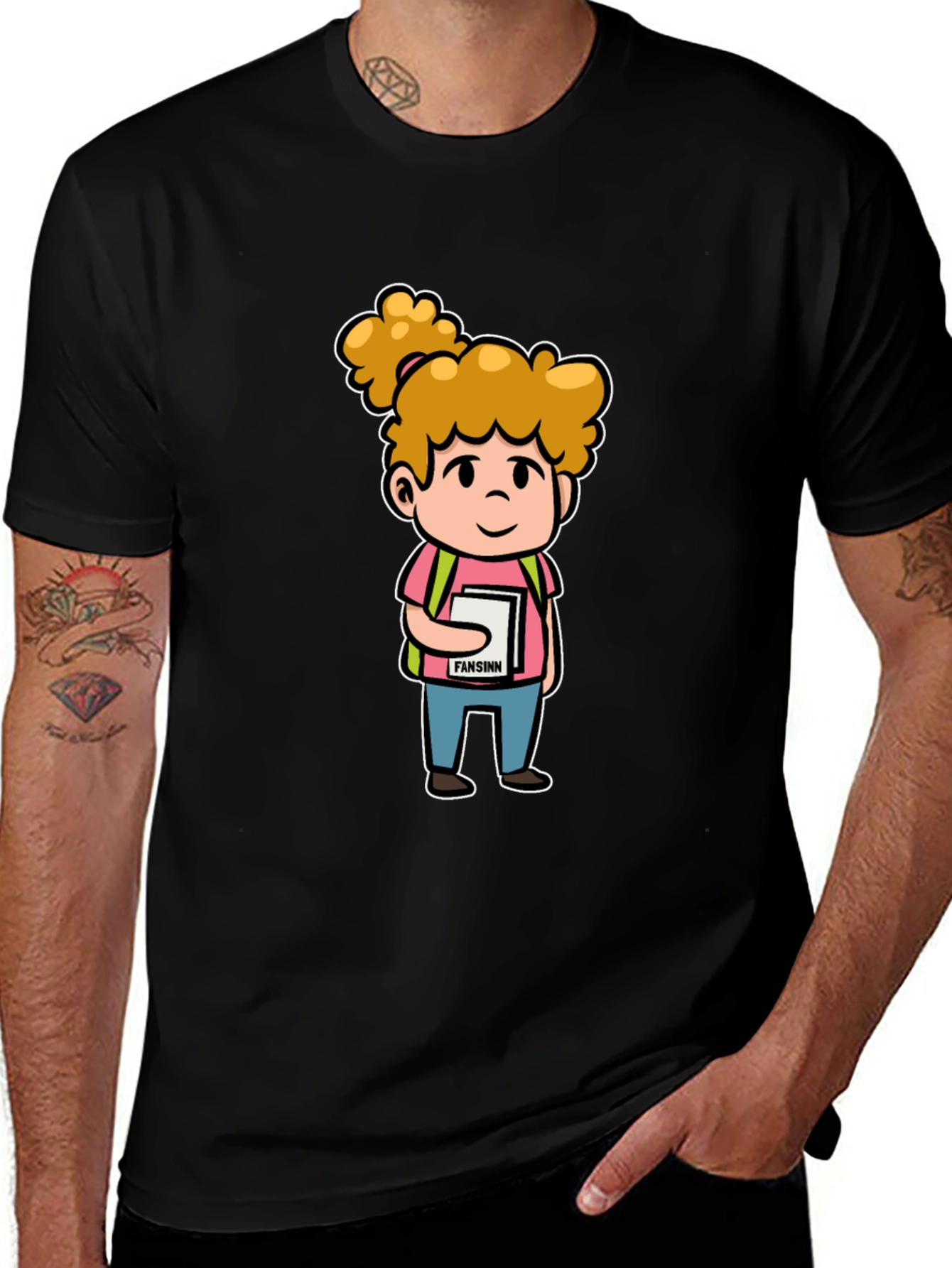 Cartoon Schoolgirl Graphic Black T-Shirt