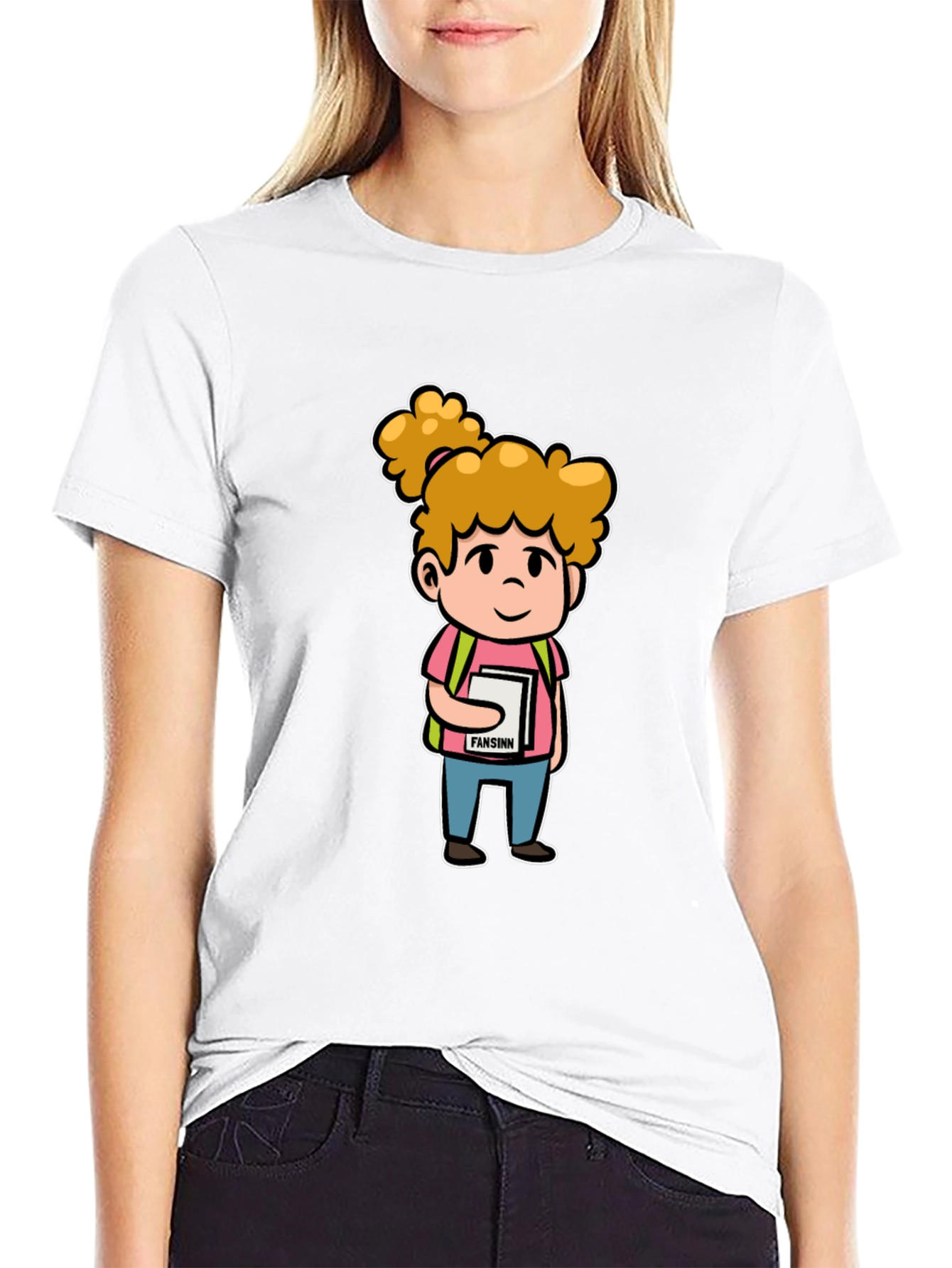 Cartoon Schoolgirl Graphic Black T-Shirt
