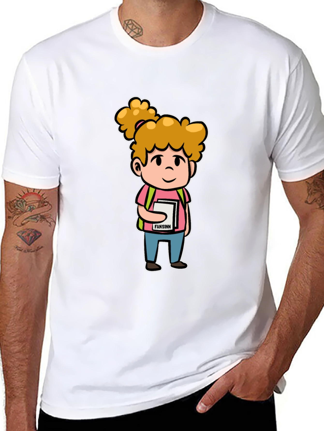 Cartoon Schoolgirl Graphic Black T-Shirt