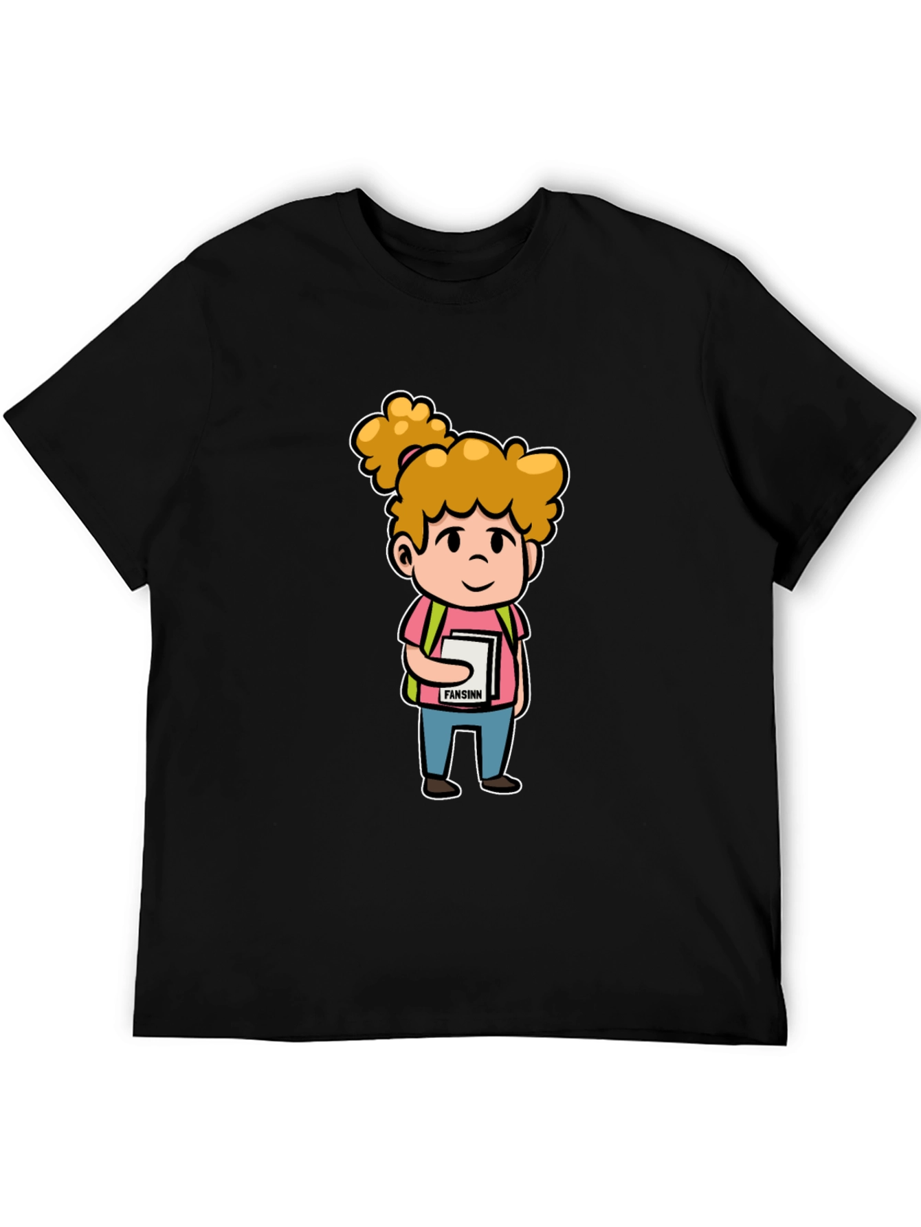 Cartoon Schoolgirl Graphic Black T-Shirt