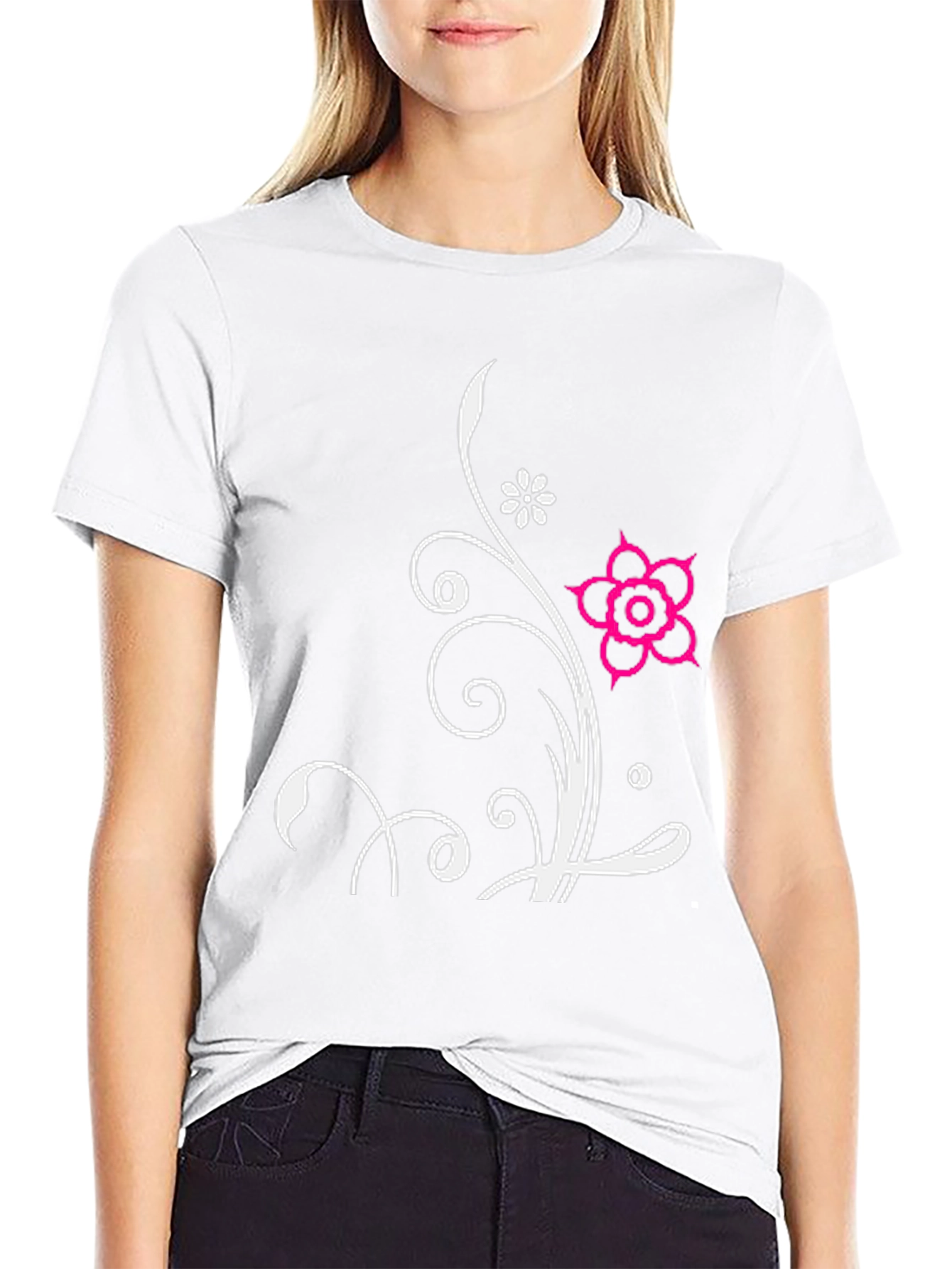 Floral Design Black T-Shirt