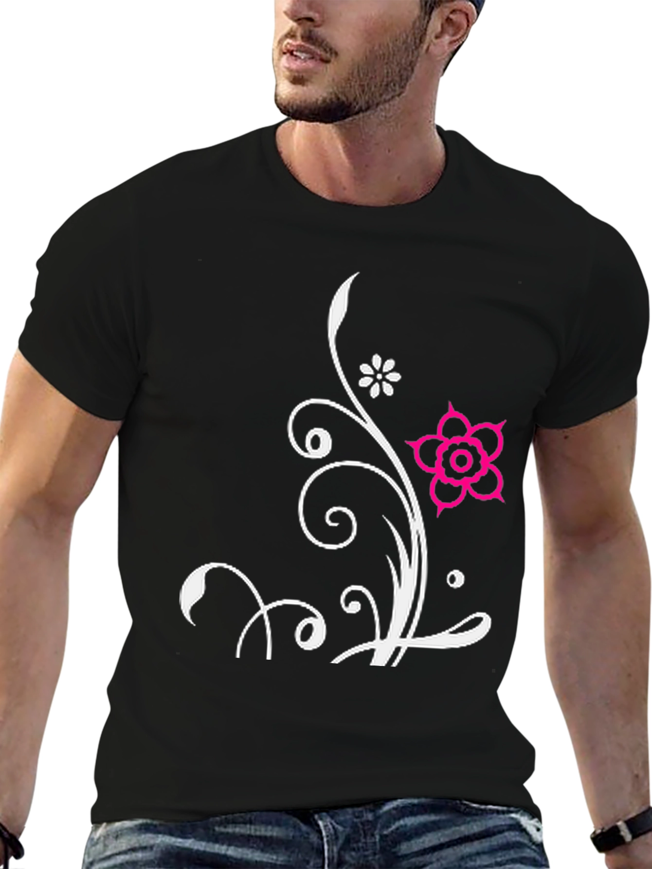 Floral Design Black T-Shirt