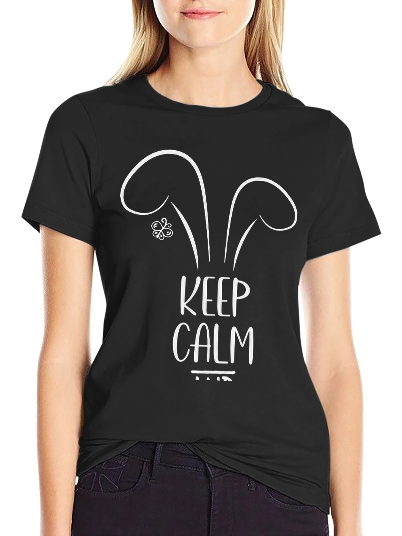 Keep Calm Bunny Ears T-Shirt - Mens Black Tee