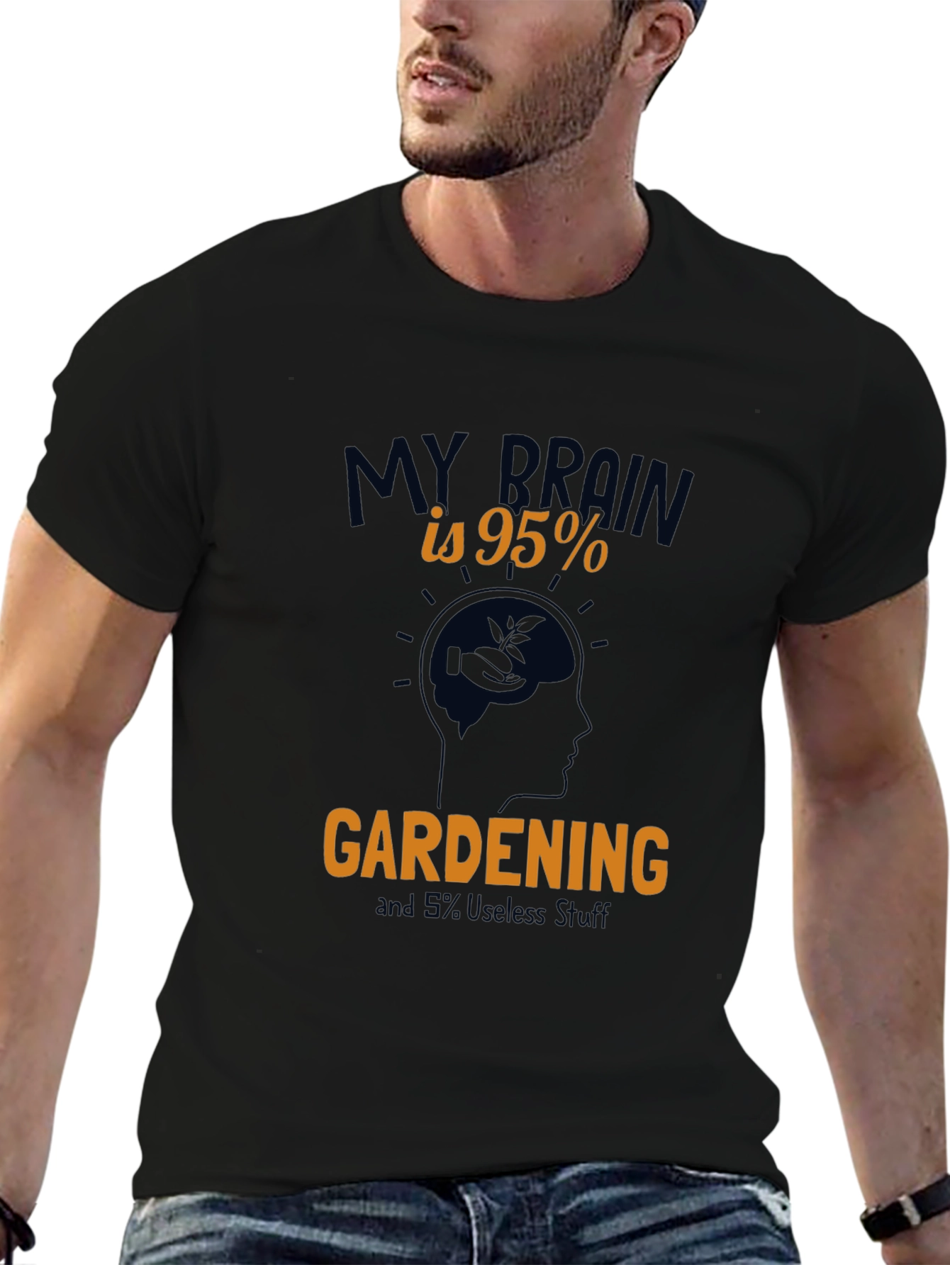 Gardening Brain Graphic Tee - Black Cotton T-Shirt