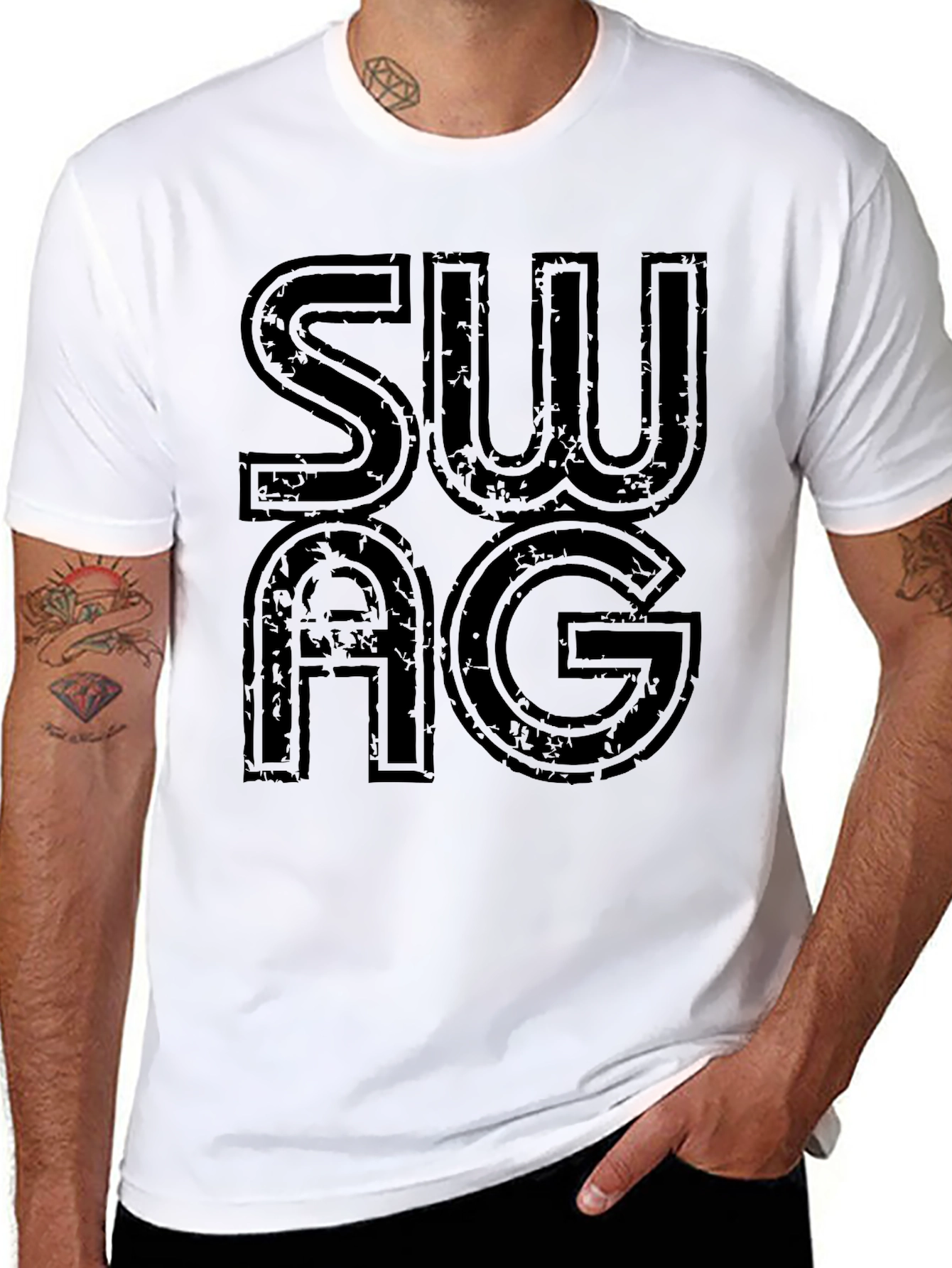 Mens Black SWAG Graphic Print T-Shirt
