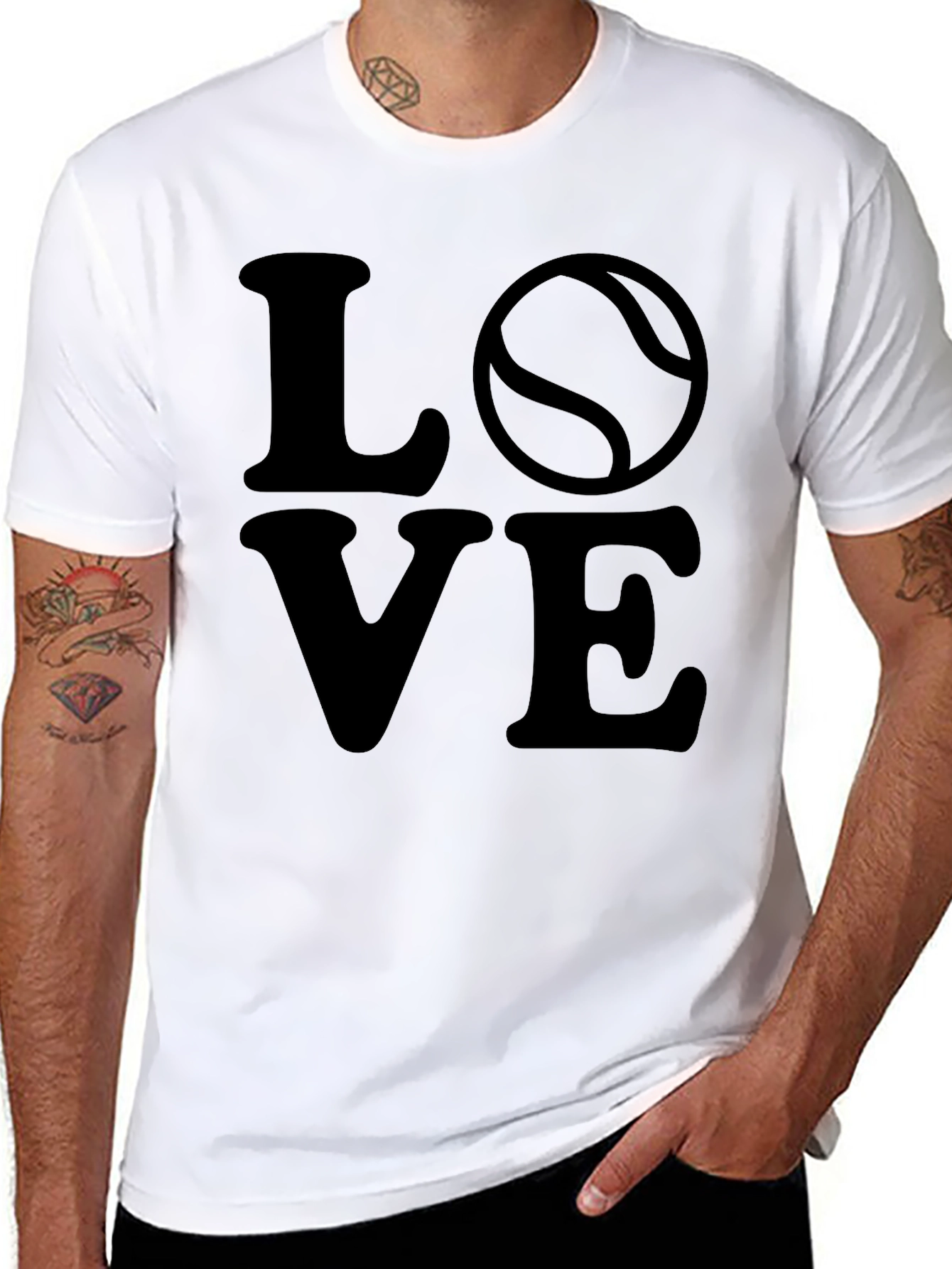 LOVE Tennis Graphic Tee - Black Cotton Casual Shirt