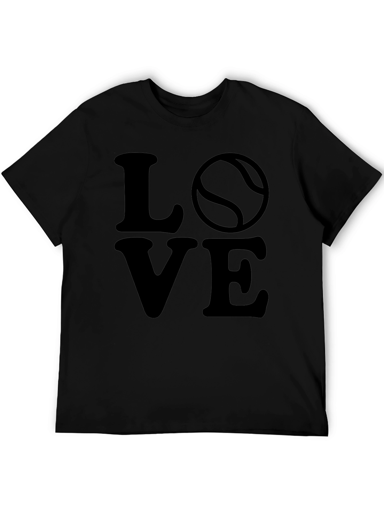 LOVE Tennis Graphic Tee - Black Cotton Casual Shirt
