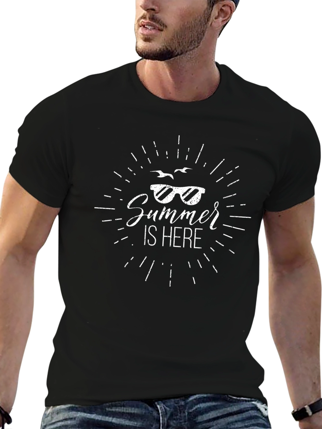Summer Is Here Graphic Tee - Black Cotton T-Shirt