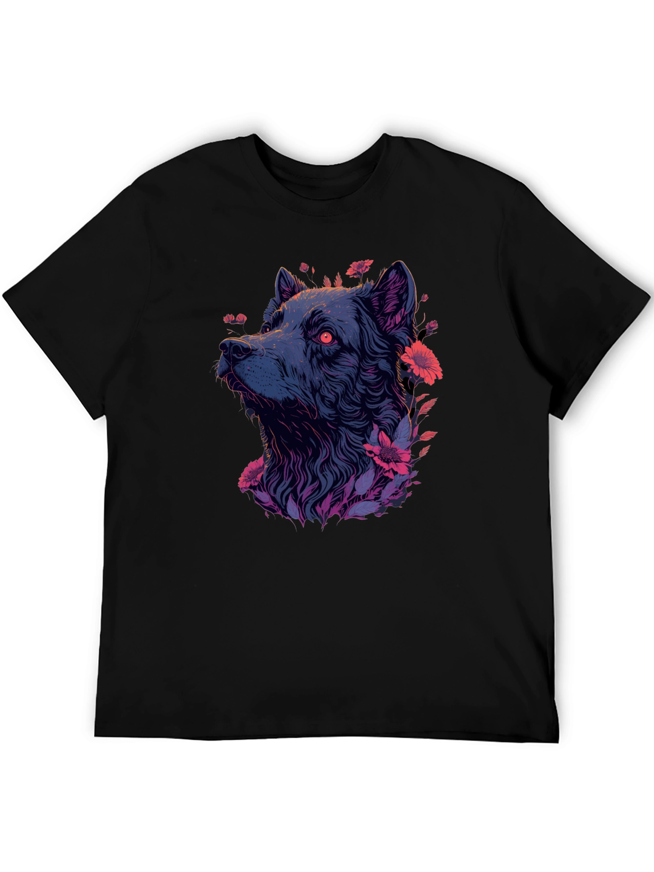 Floral Wolf Graphic Tee - Mens Black T-Shirt