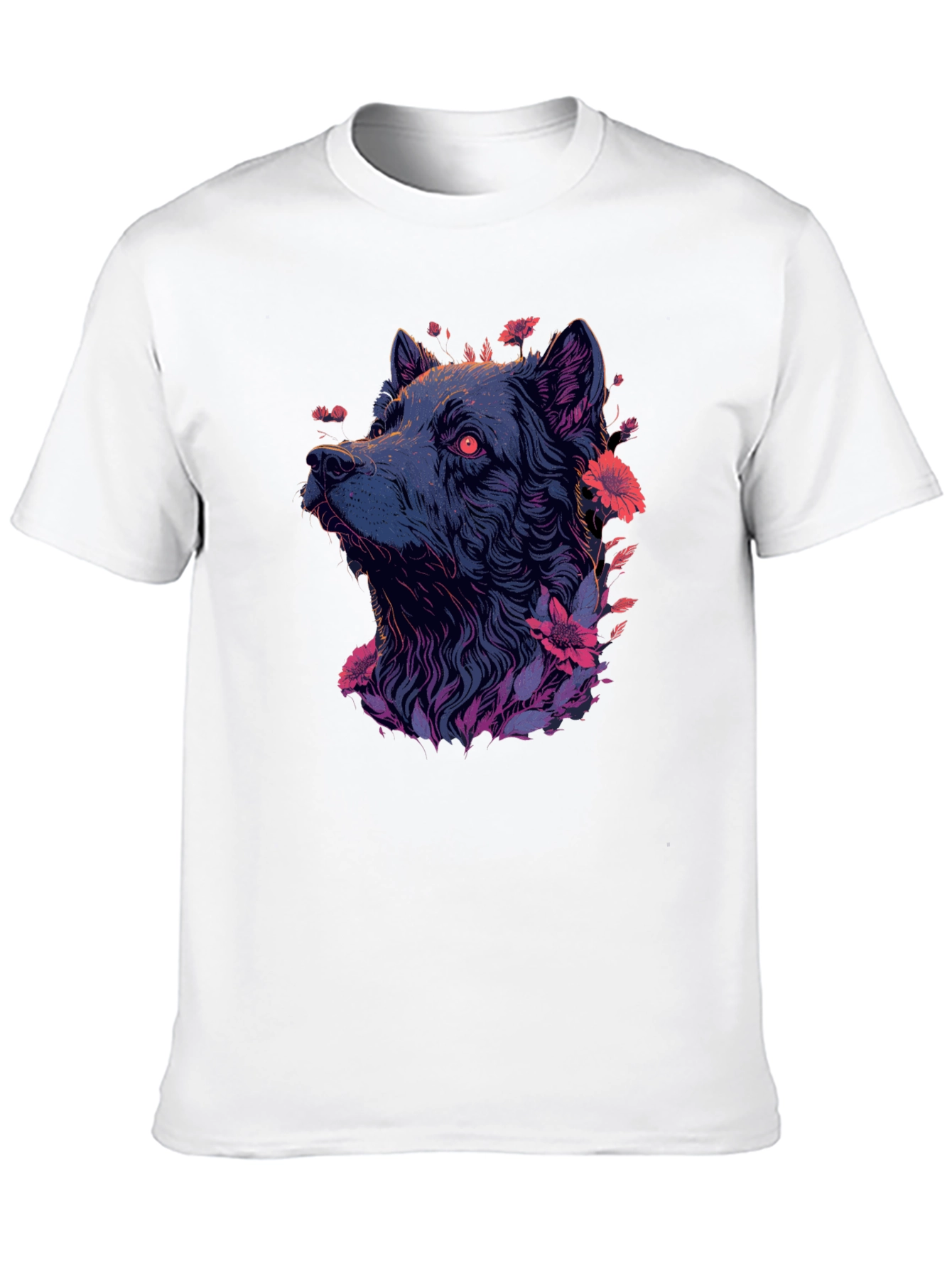 Floral Wolf Graphic Tee - Mens Black T-Shirt
