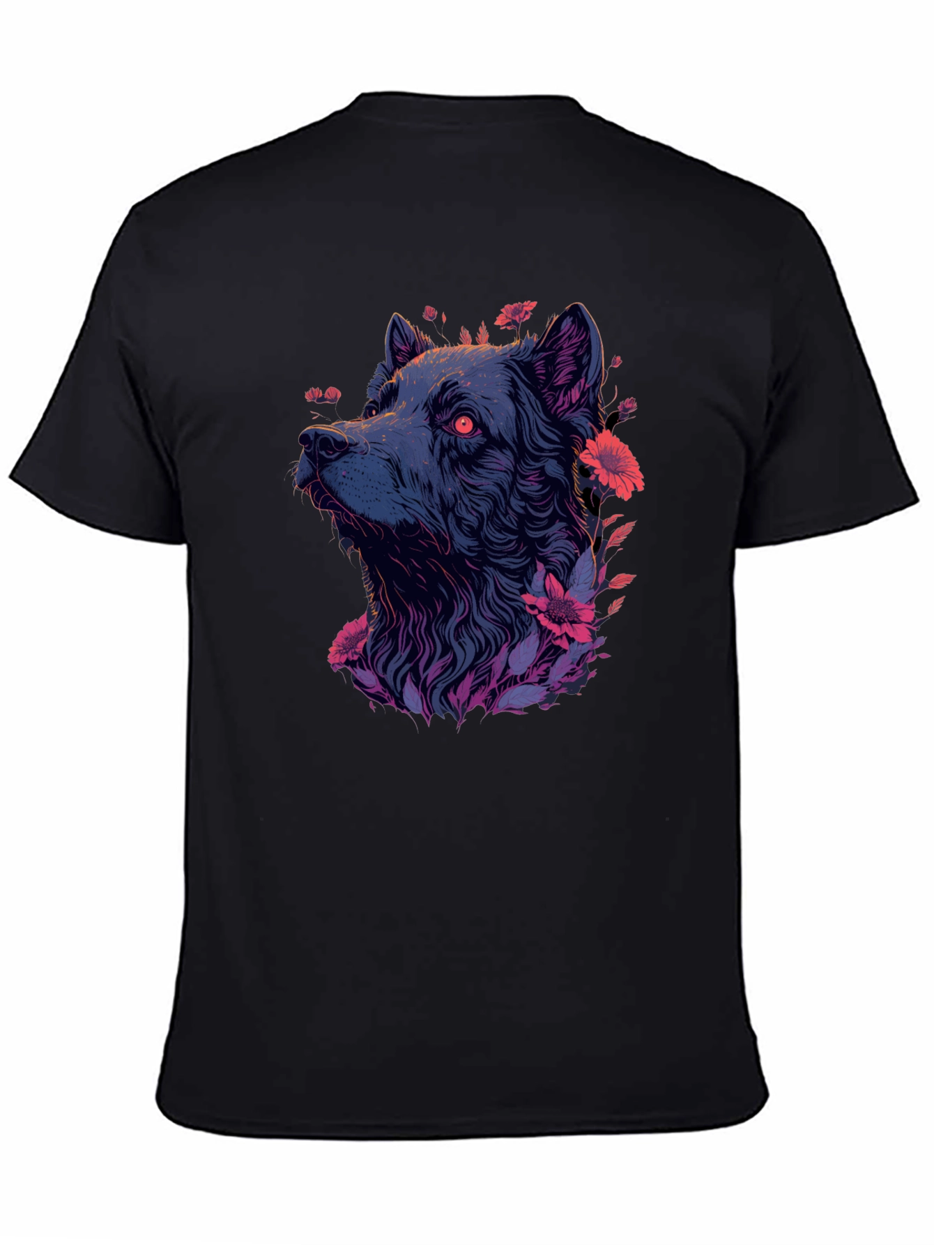 Floral Wolf Graphic Tee - Mens Black T-Shirt