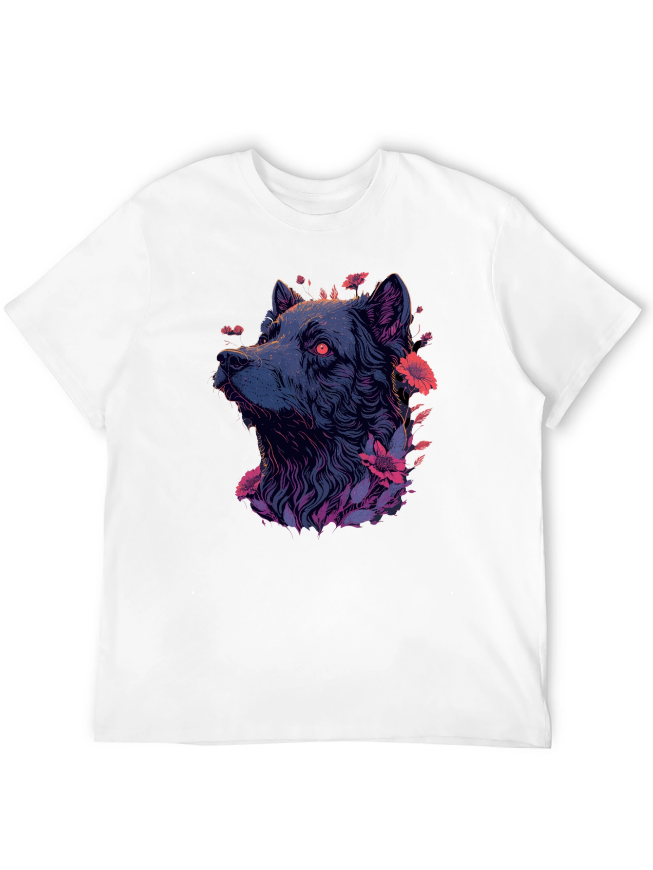 Floral Wolf Graphic Tee - Mens Black T-Shirt