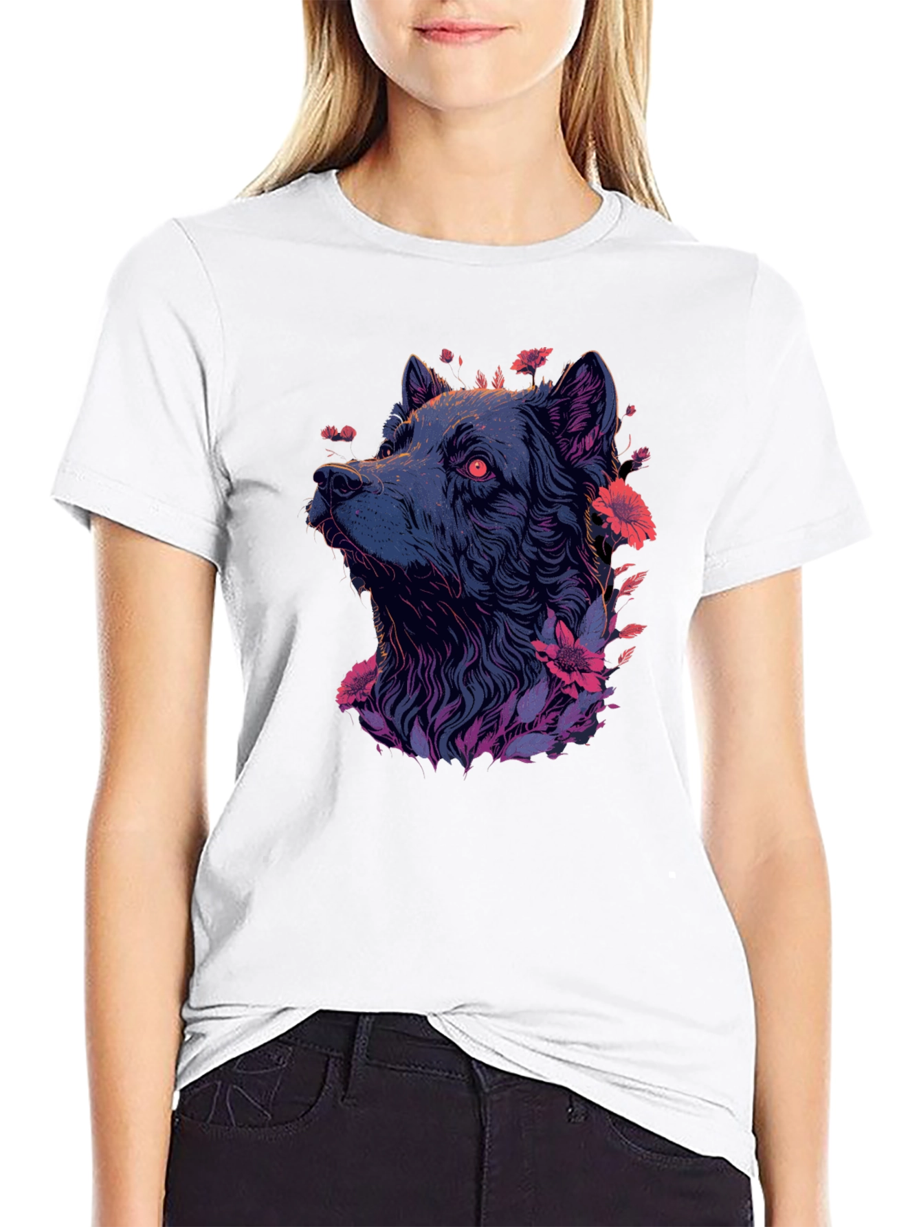 Floral Wolf Graphic Tee - Mens Black T-Shirt